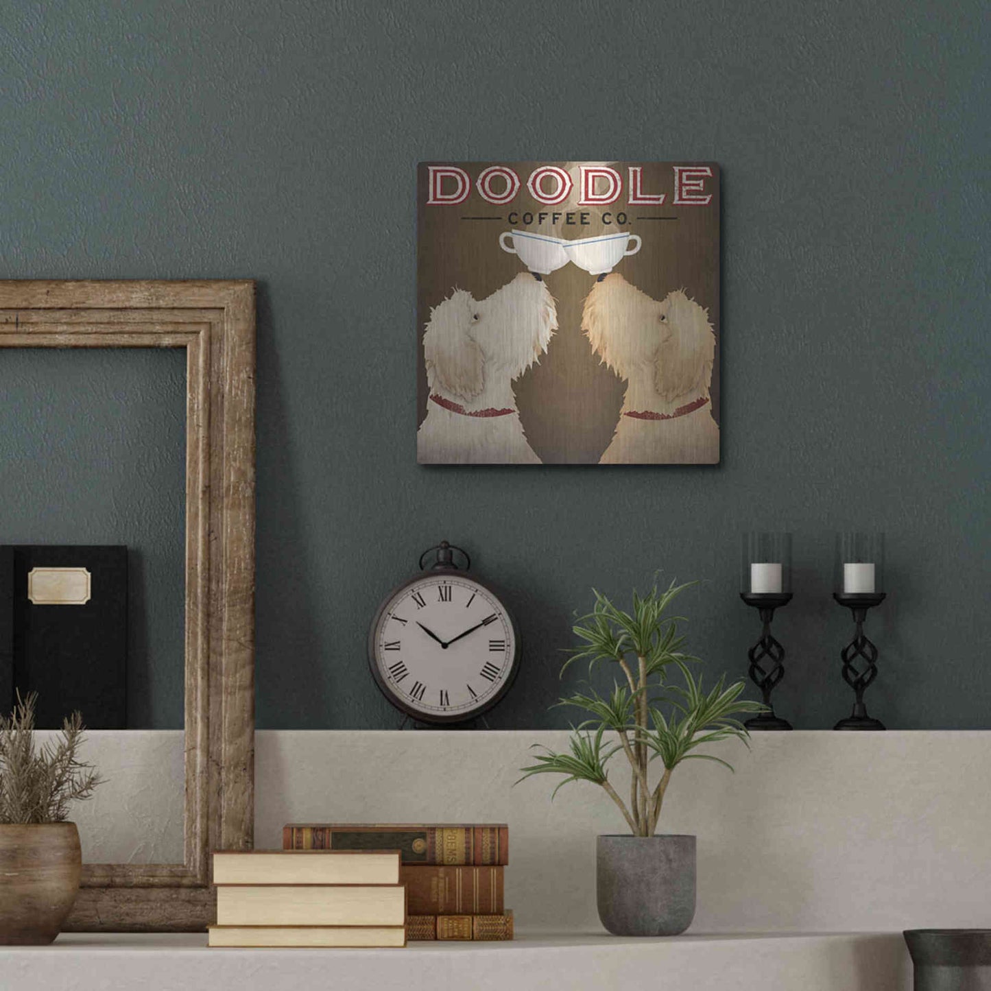 Luxe Metal Art 'Doodle Coffee Double II' by Ryan Fowler, Metal Wall Art,12x12