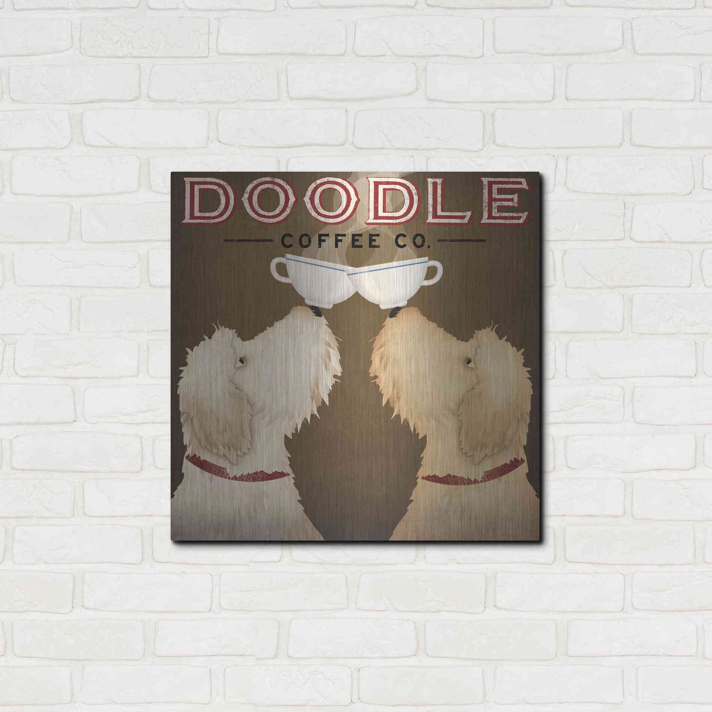 Luxe Metal Art 'Doodle Coffee Double II' by Ryan Fowler, Metal Wall Art,24x24