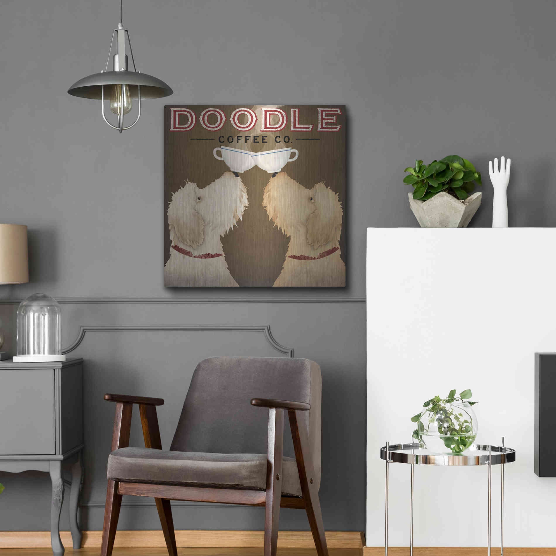 Luxe Metal Art 'Doodle Coffee Double II' by Ryan Fowler, Metal Wall Art,24x24