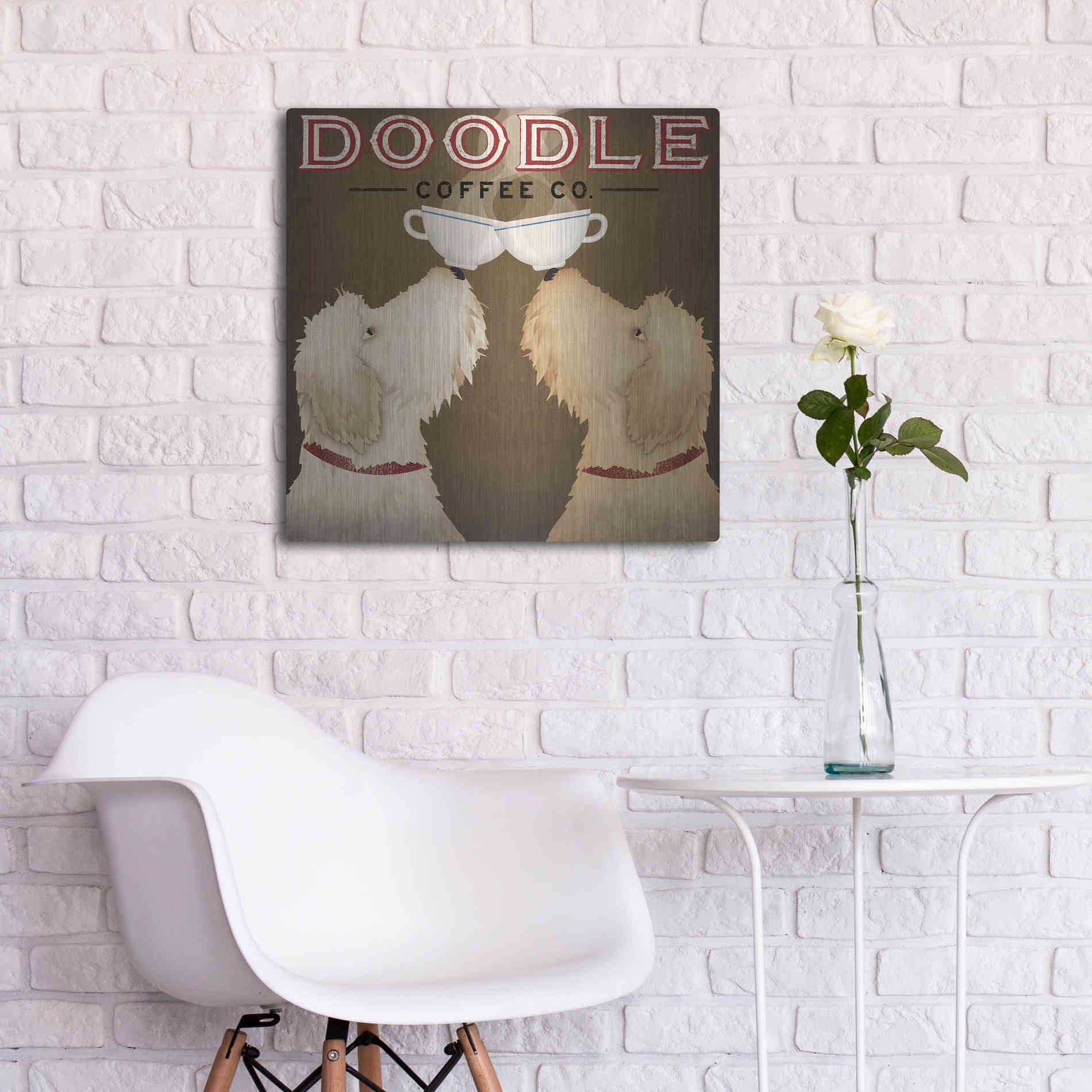 Luxe Metal Art 'Doodle Coffee Double II' by Ryan Fowler, Metal Wall Art,24x24