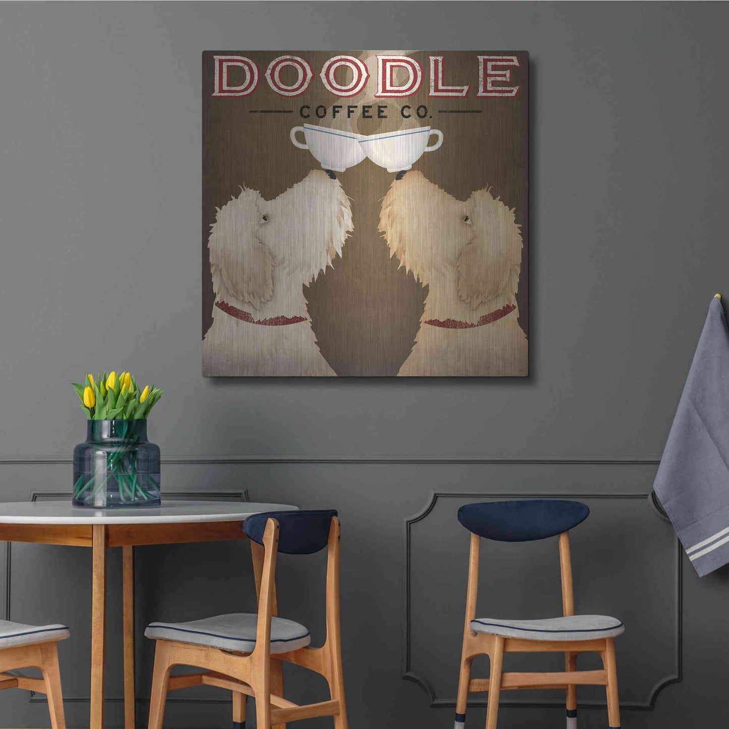 Luxe Metal Art 'Doodle Coffee Double II' by Ryan Fowler, Metal Wall Art,36x36