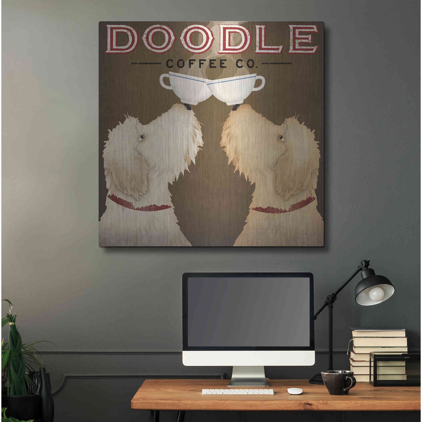 Luxe Metal Art 'Doodle Coffee Double II' by Ryan Fowler, Metal Wall Art,36x36