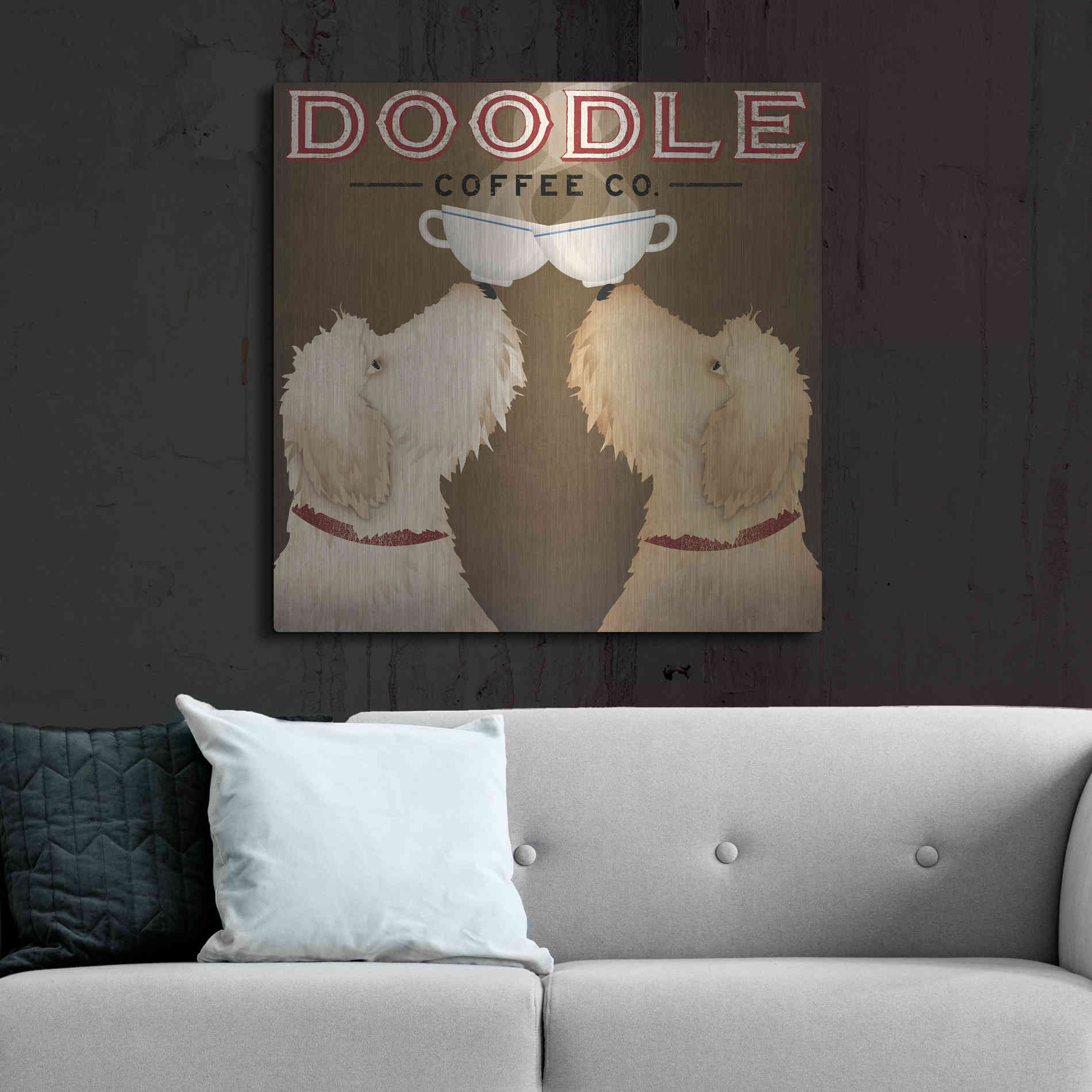 Luxe Metal Art 'Doodle Coffee Double II' by Ryan Fowler, Metal Wall Art,36x36