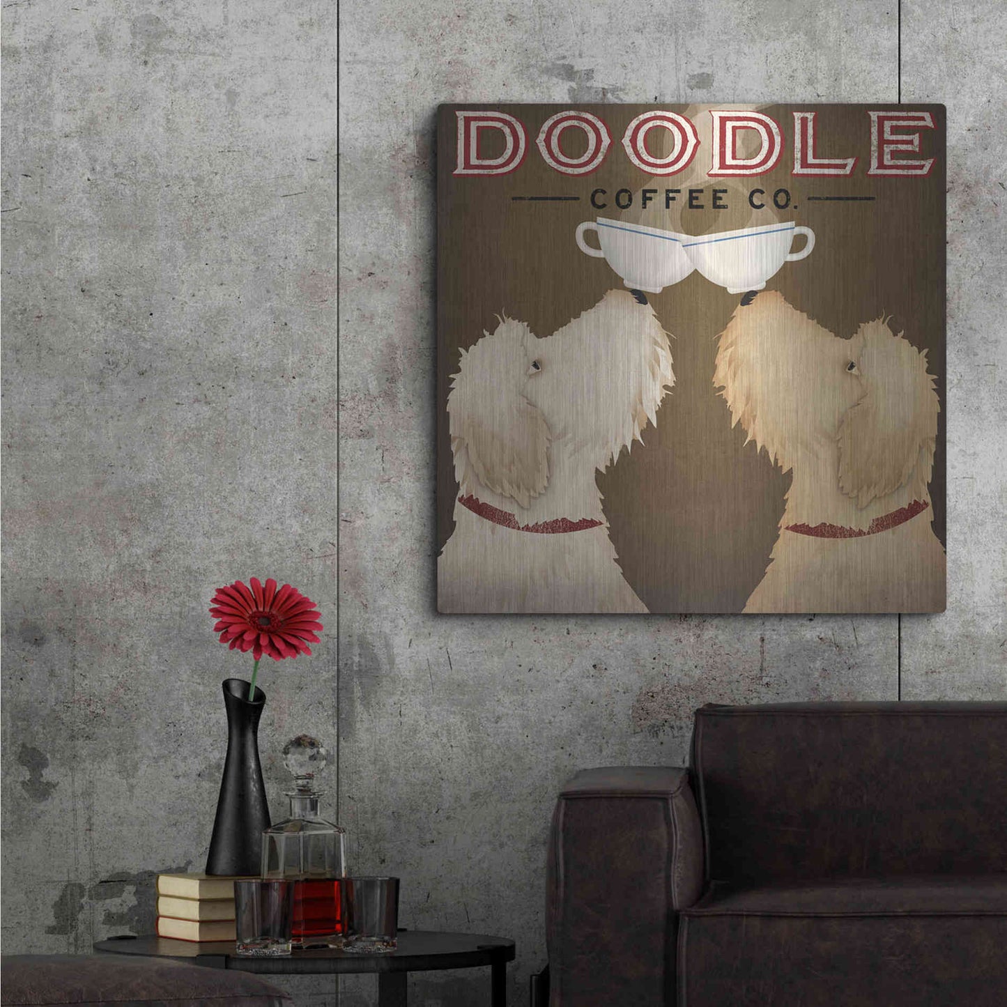 Luxe Metal Art 'Doodle Coffee Double II' by Ryan Fowler, Metal Wall Art,36x36