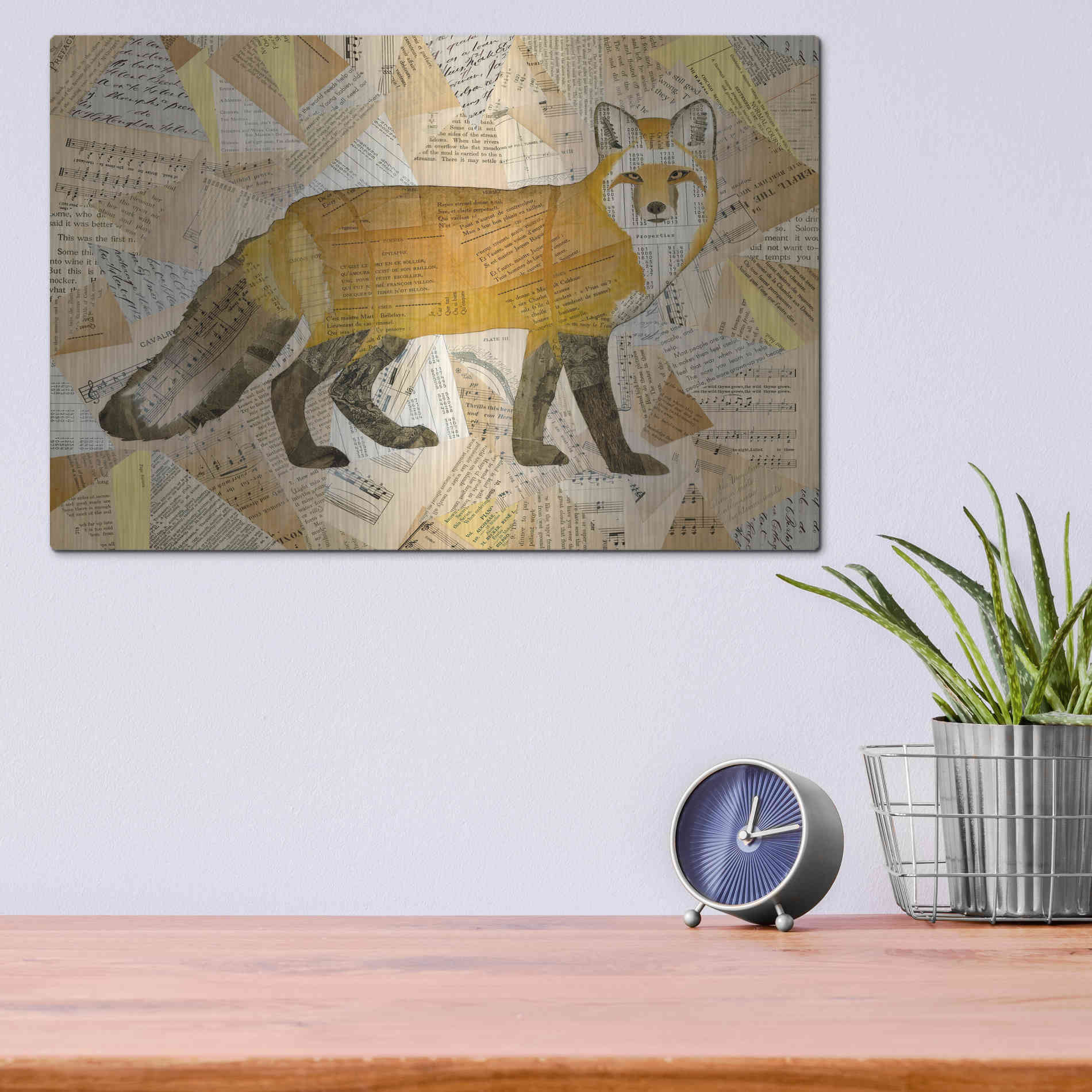 Luxe Metal Art 'Red Fox Collage I' by Nikki Galapon, Metal Wall Art,16x12