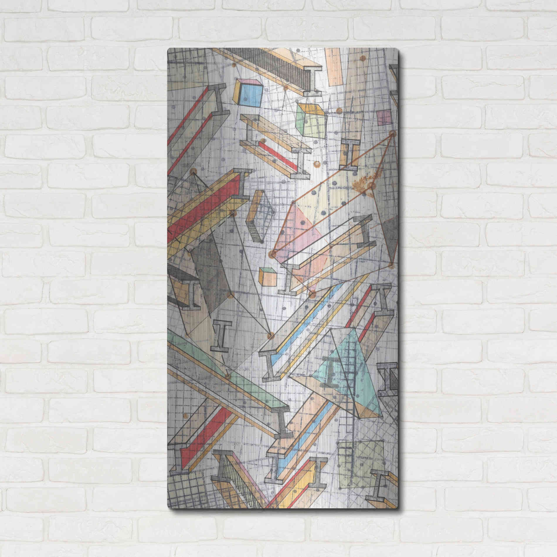 Luxe Metal Art 'Funky Grid I' by Nikki Galapon, Metal Wall Art,24x48