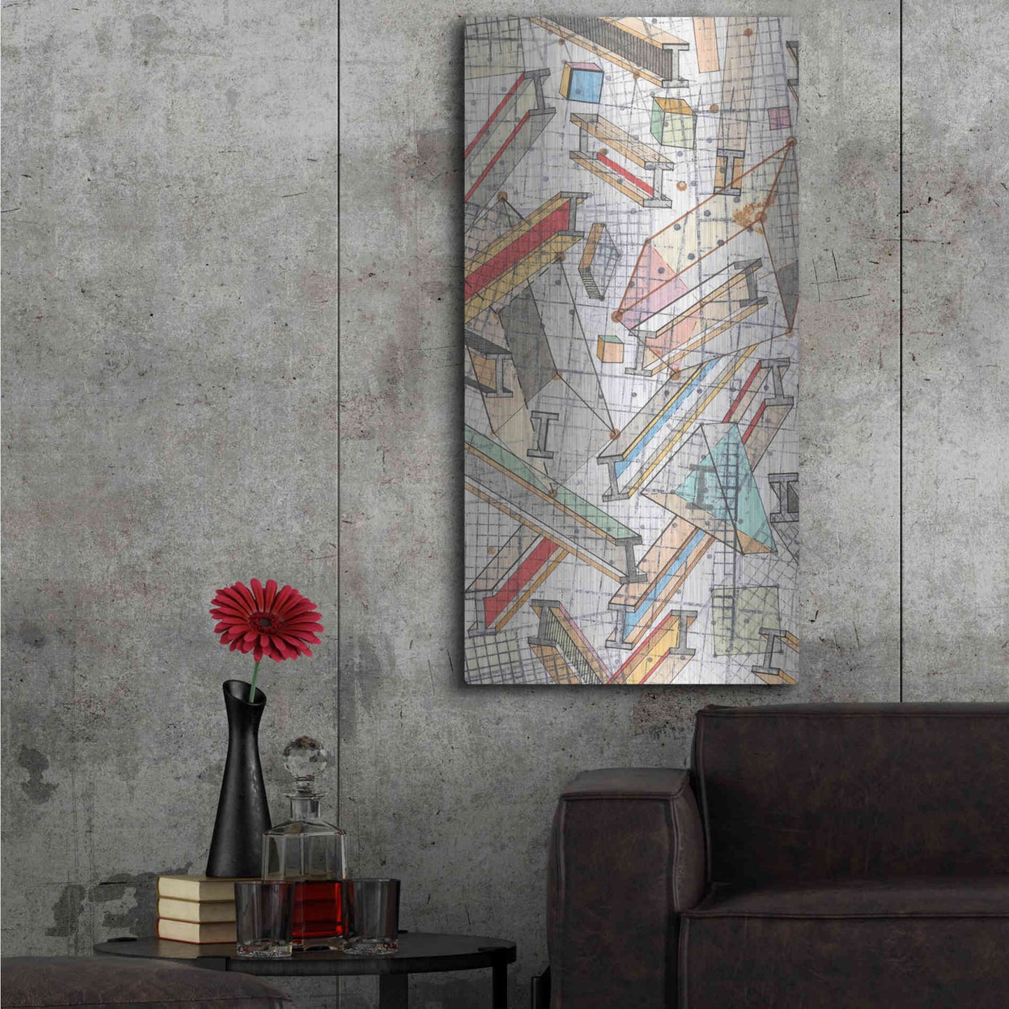 Luxe Metal Art 'Funky Grid I' by Nikki Galapon, Metal Wall Art,24x48