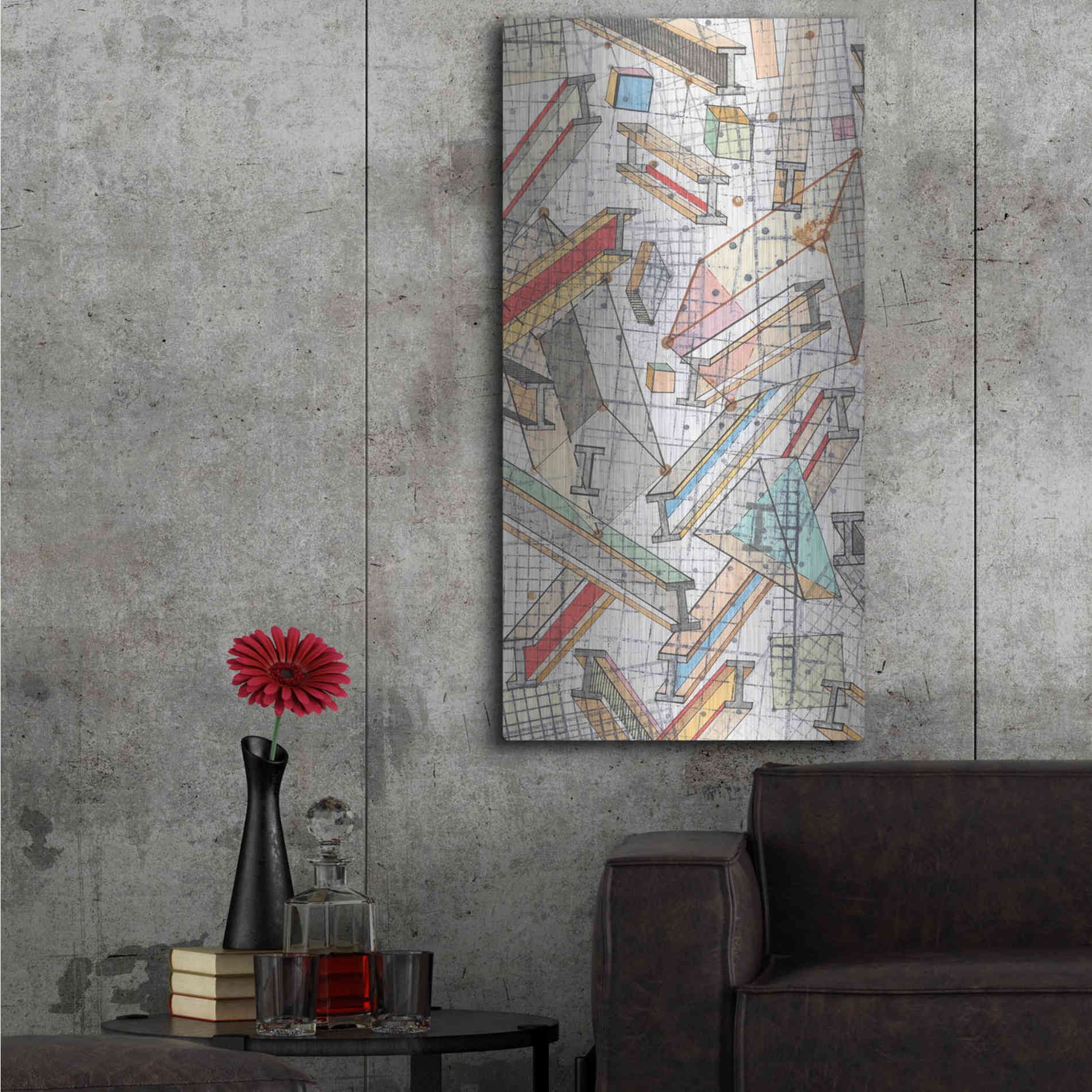 Luxe Metal Art 'Funky Grid I' by Nikki Galapon, Metal Wall Art,24x48