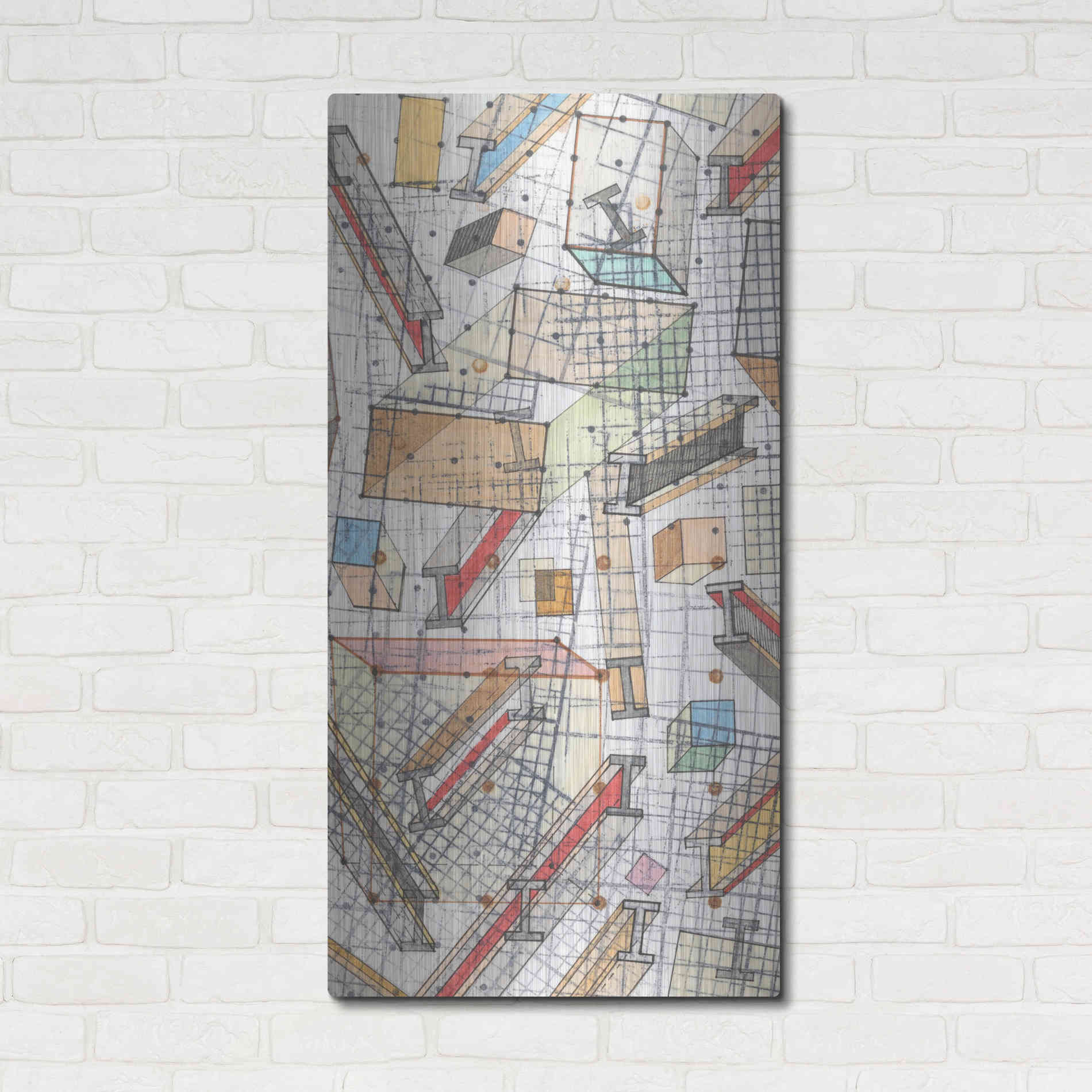 Luxe Metal Art 'Funky Grid II' by Nikki Galapon, Metal Wall Art,24x48