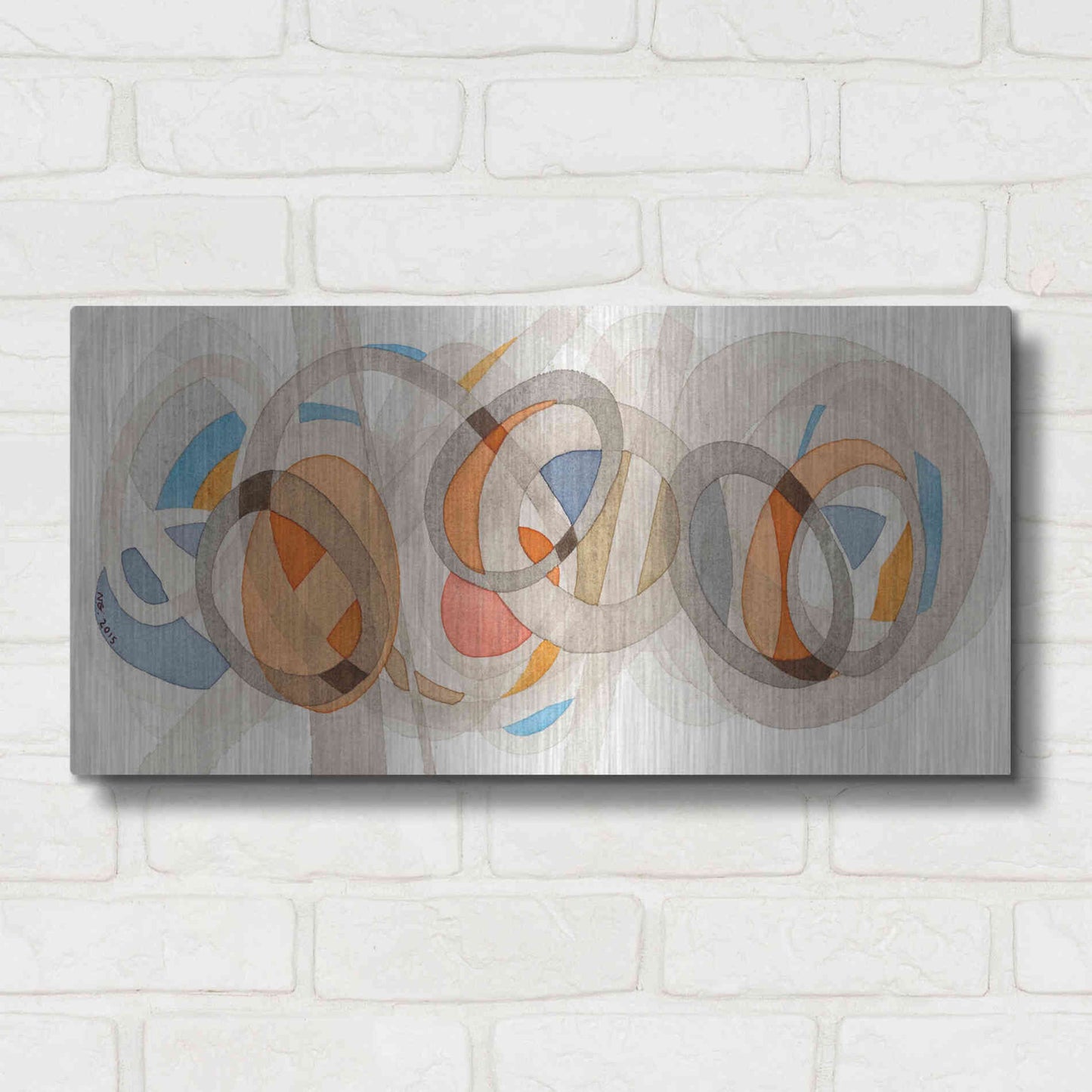 Luxe Metal Art 'Sepia & Orange Circles' by Nikki Galapon, Metal Wall Art,24x12