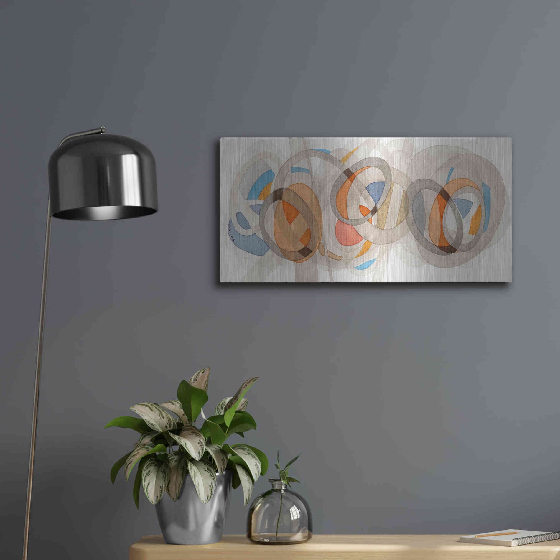 Luxe Metal Art 'Sepia & Orange Circles' by Nikki Galapon, Metal Wall Art,24x12