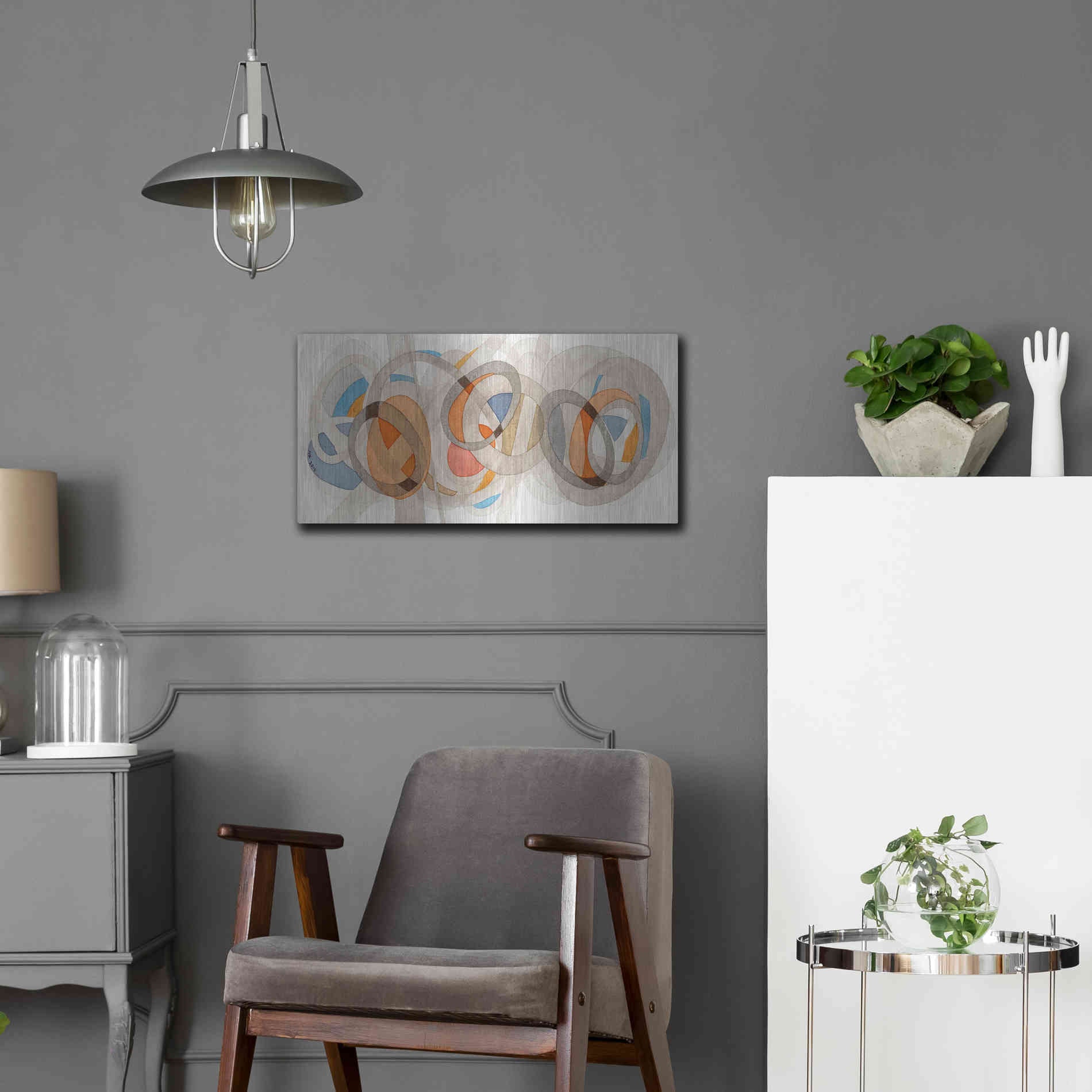Luxe Metal Art 'Sepia & Orange Circles' by Nikki Galapon, Metal Wall Art,24x12