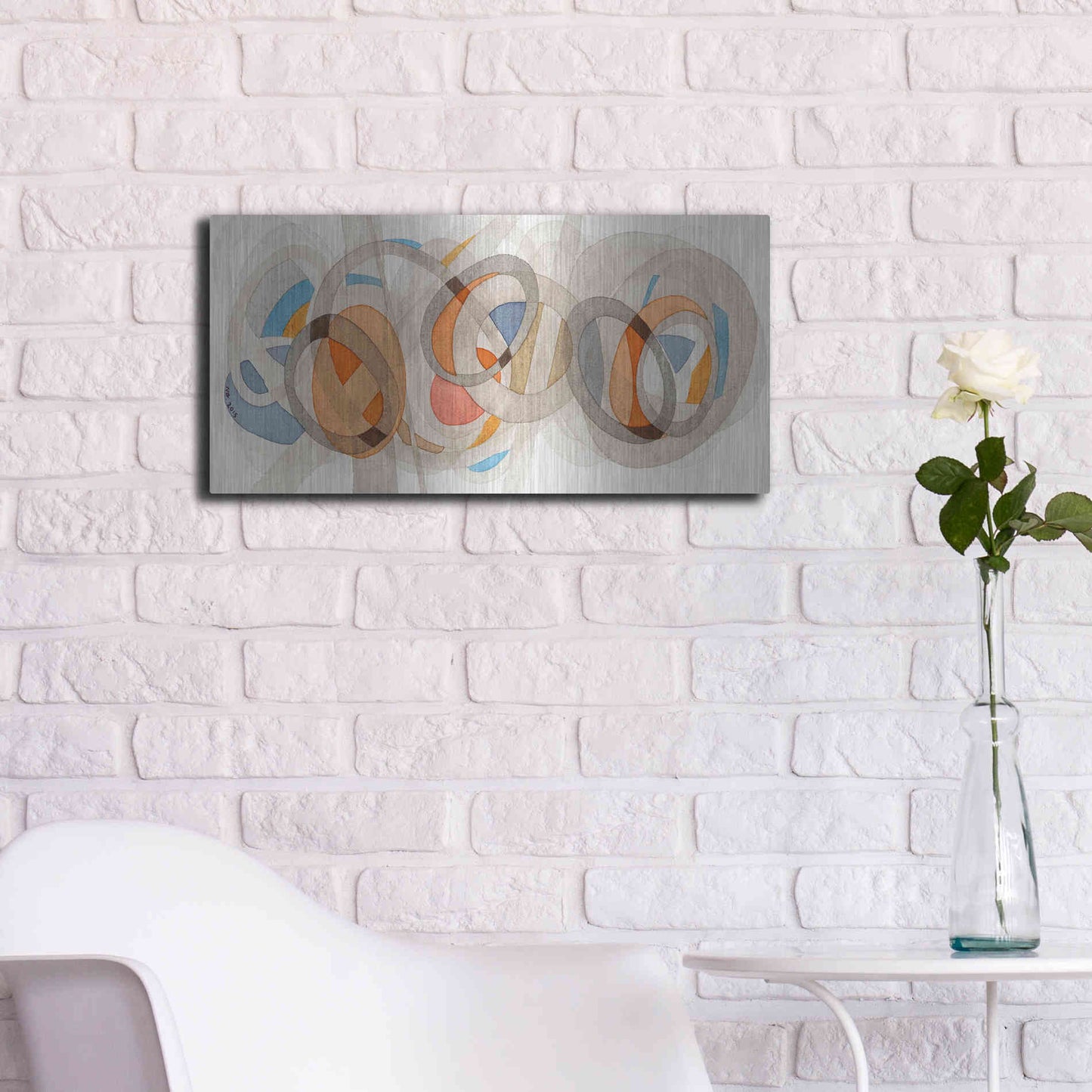 Luxe Metal Art 'Sepia & Orange Circles' by Nikki Galapon, Metal Wall Art,24x12