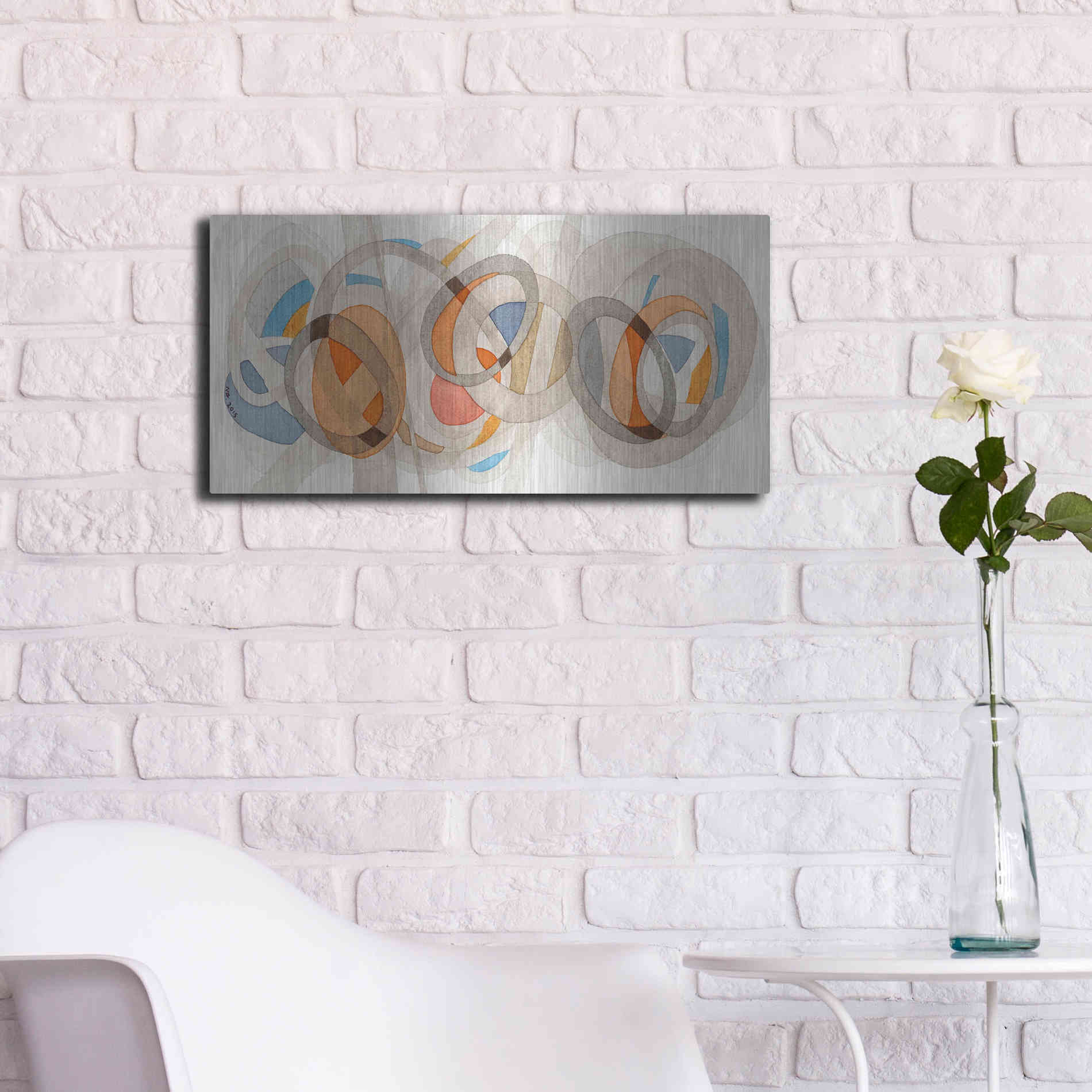 Luxe Metal Art 'Sepia & Orange Circles' by Nikki Galapon, Metal Wall Art,24x12