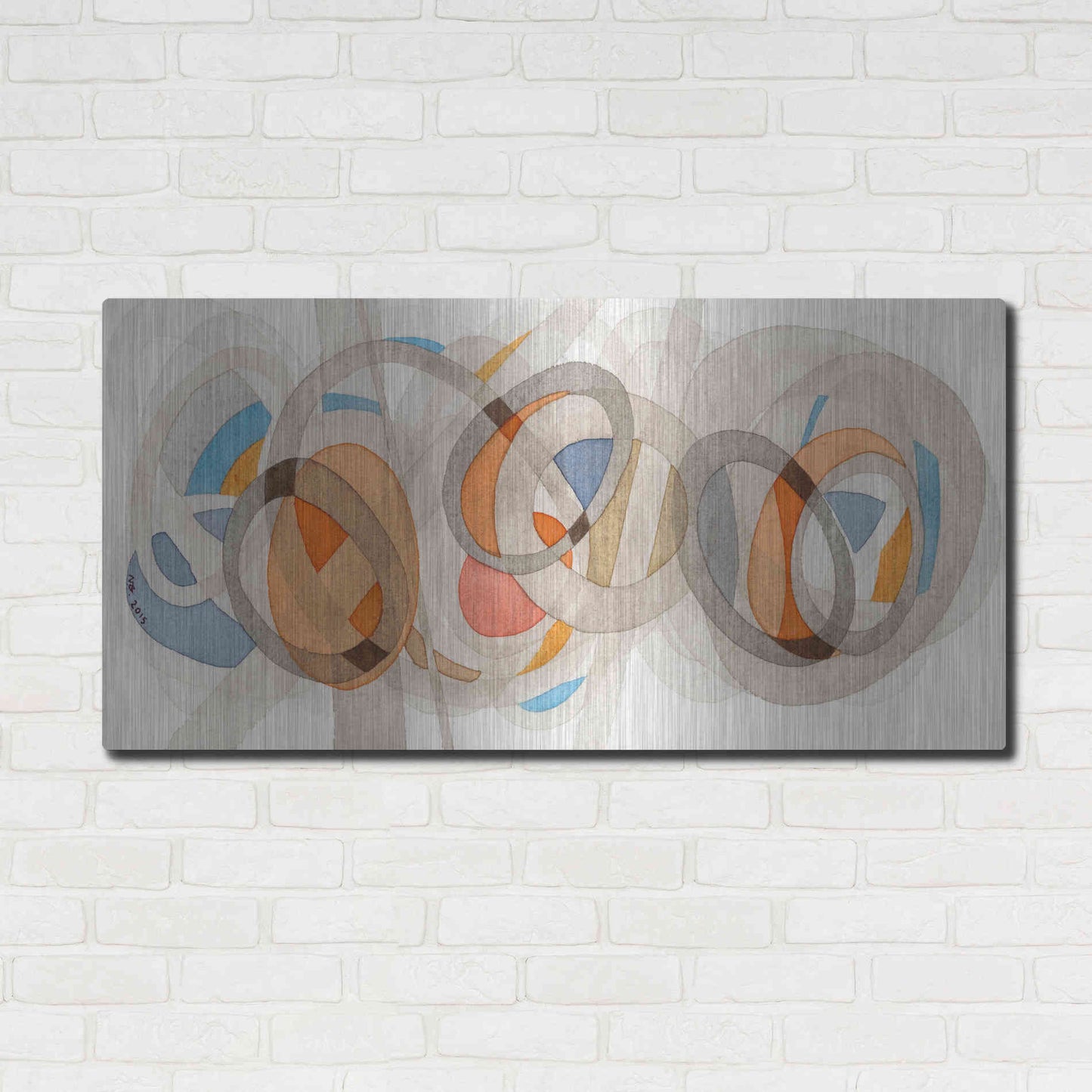 Luxe Metal Art 'Sepia & Orange Circles' by Nikki Galapon, Metal Wall Art,48x24