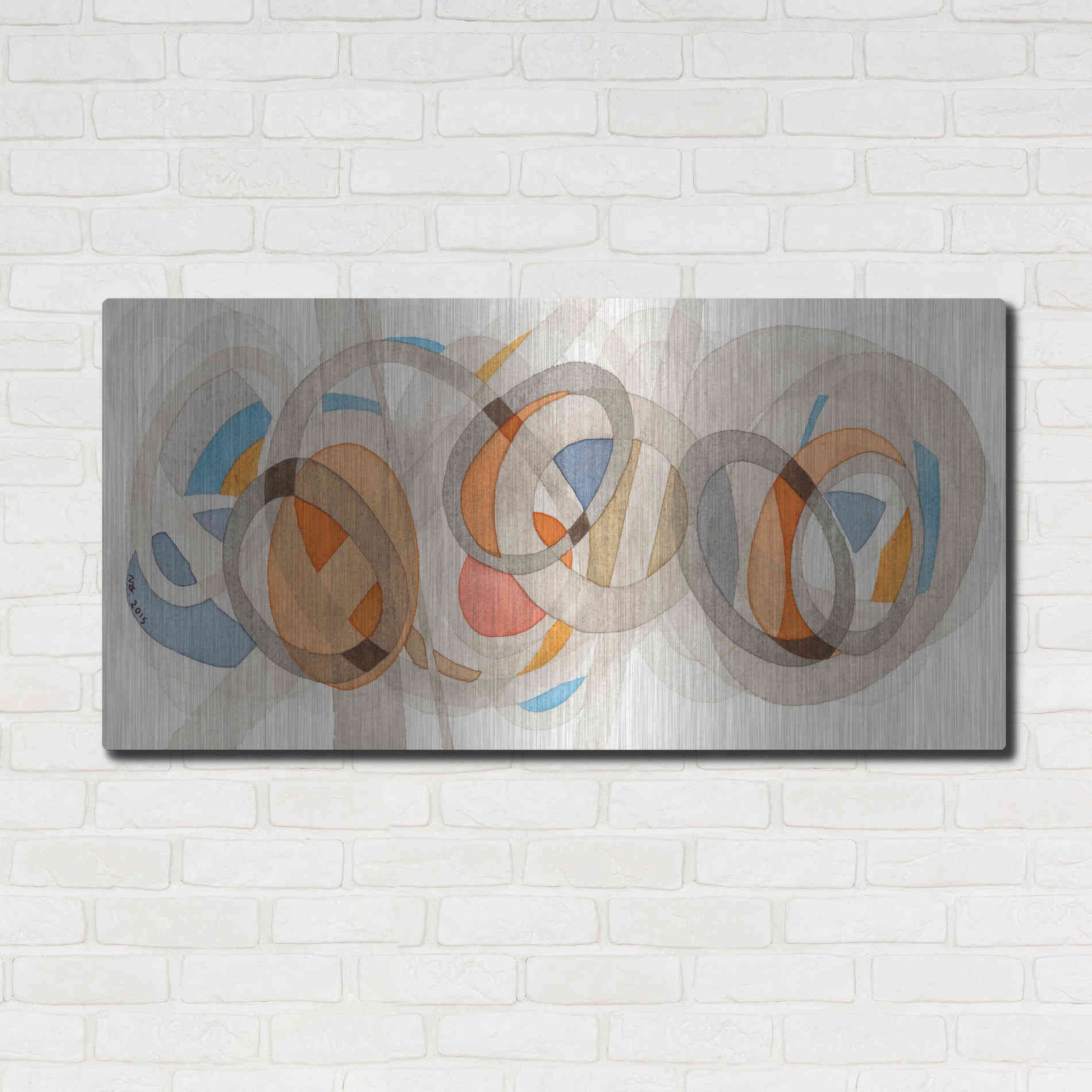 Luxe Metal Art 'Sepia & Orange Circles' by Nikki Galapon, Metal Wall Art,48x24
