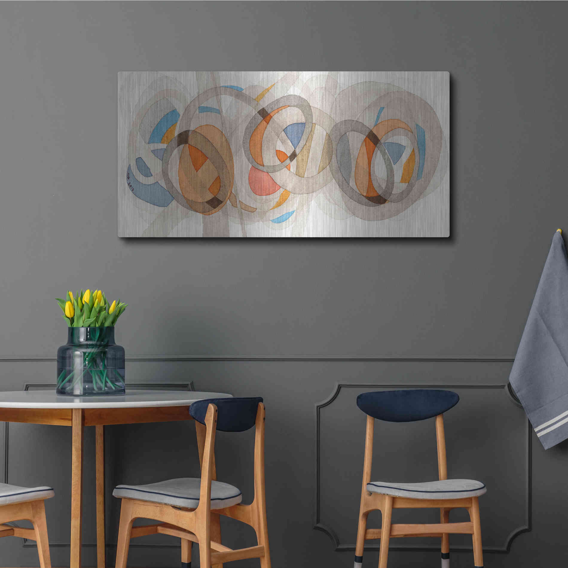 Luxe Metal Art 'Sepia & Orange Circles' by Nikki Galapon, Metal Wall Art,48x24