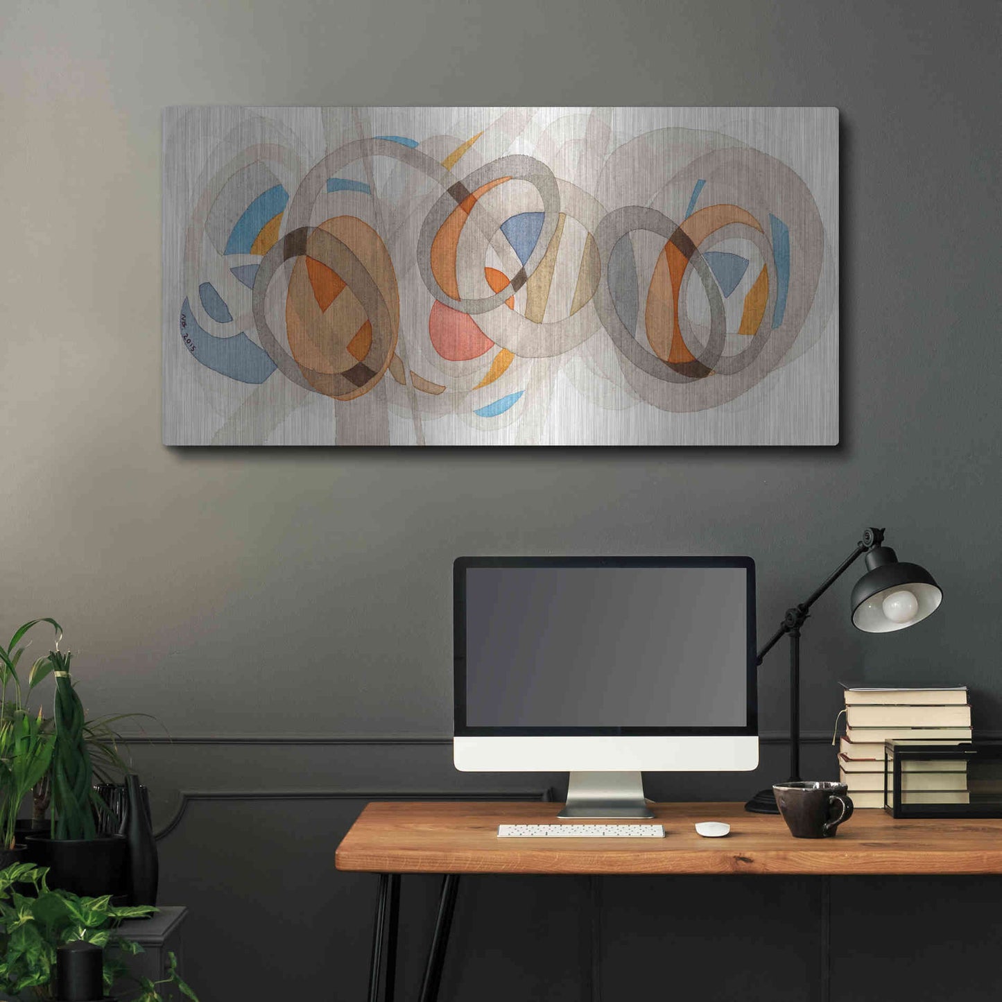 Luxe Metal Art 'Sepia & Orange Circles' by Nikki Galapon, Metal Wall Art,48x24