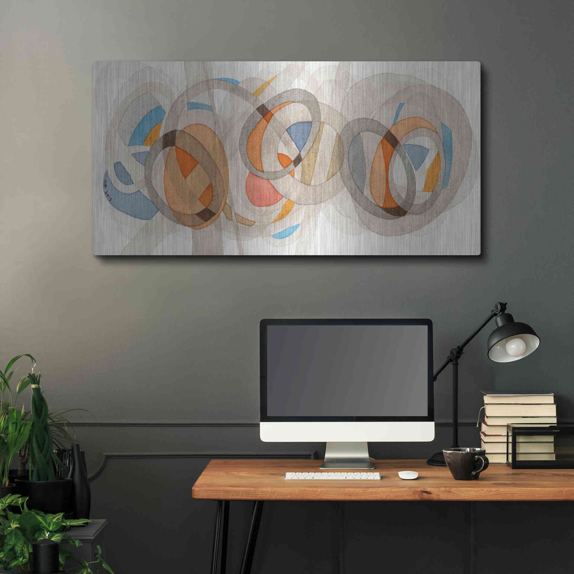 Luxe Metal Art 'Sepia & Orange Circles' by Nikki Galapon, Metal Wall Art,48x24