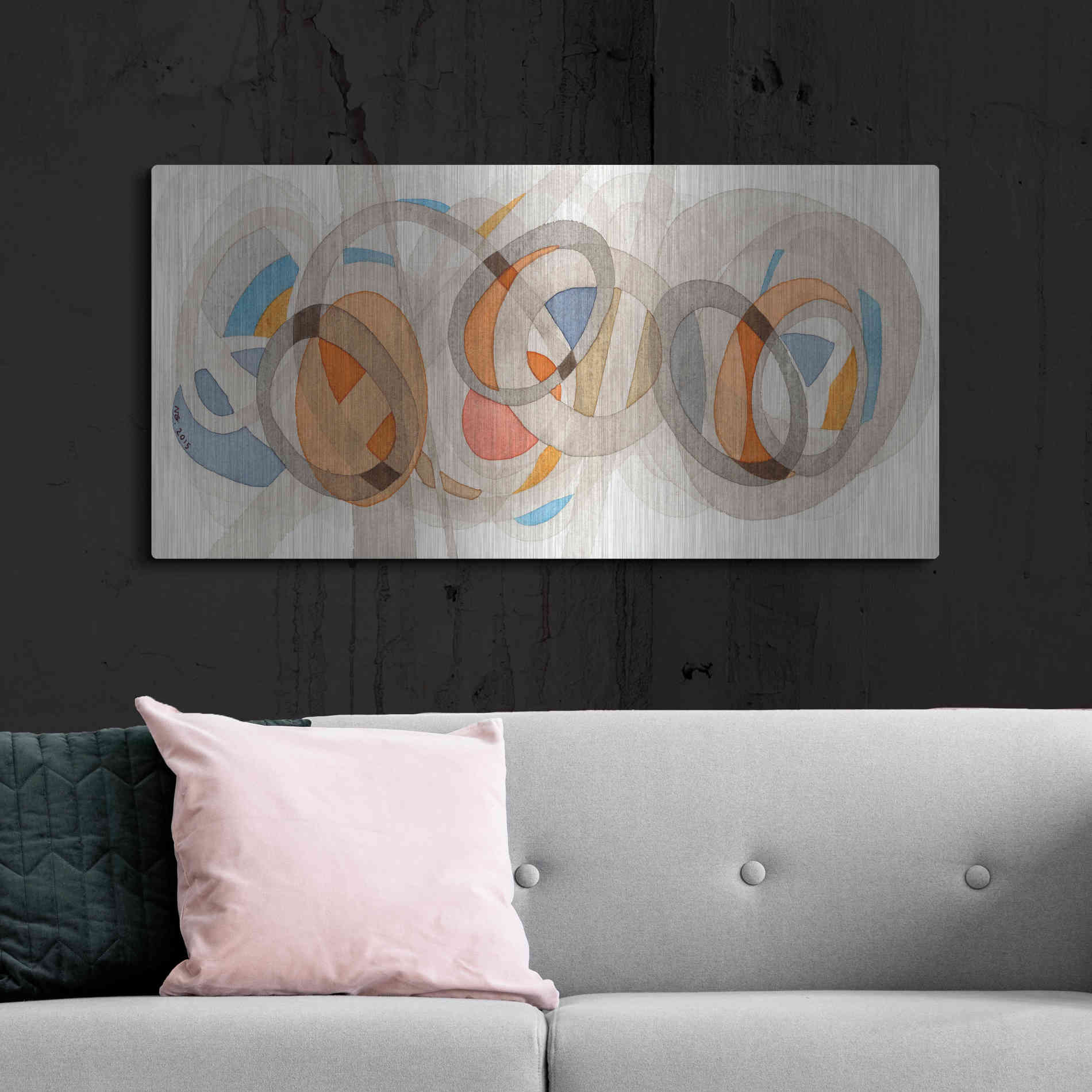 Luxe Metal Art 'Sepia & Orange Circles' by Nikki Galapon, Metal Wall Art,48x24