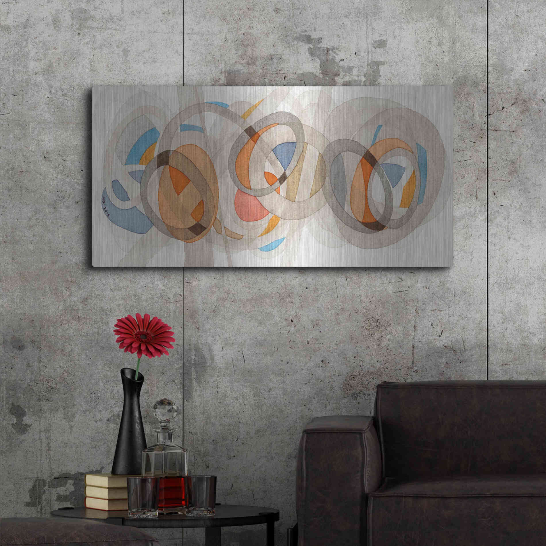 Luxe Metal Art 'Sepia & Orange Circles' by Nikki Galapon, Metal Wall Art,48x24