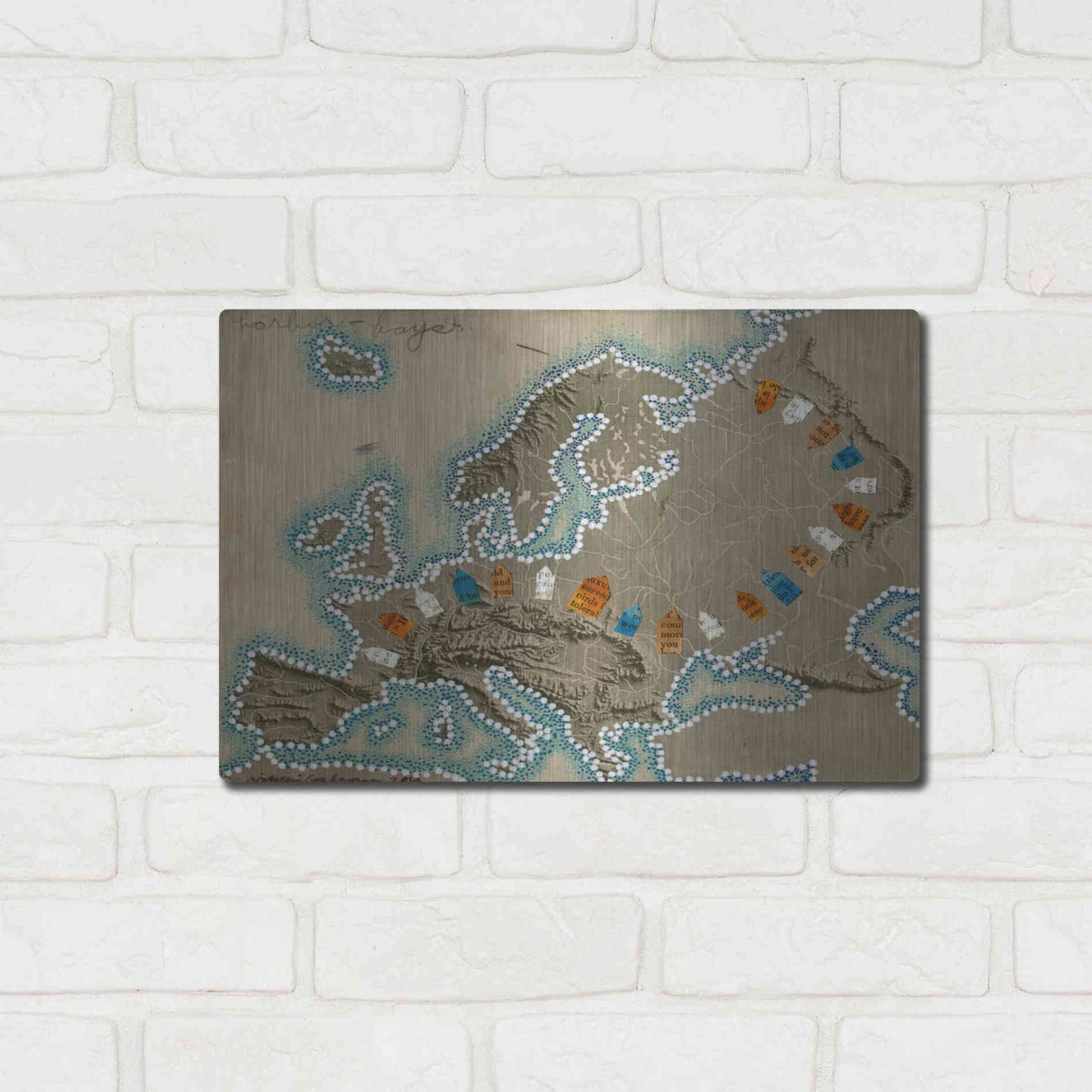 Luxe Metal Art 'Relief Map of Europe' by Nikki Galapon, Metal Wall Art,16x12
