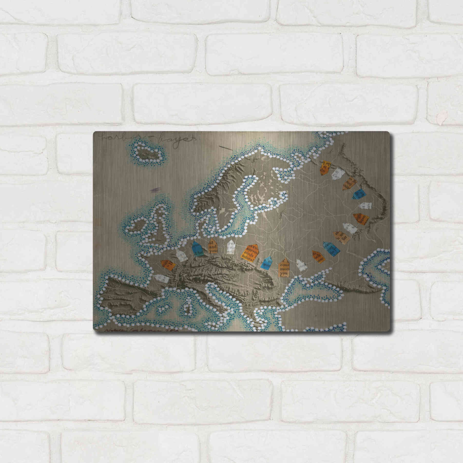 Luxe Metal Art 'Relief Map of Europe' by Nikki Galapon, Metal Wall Art,16x12