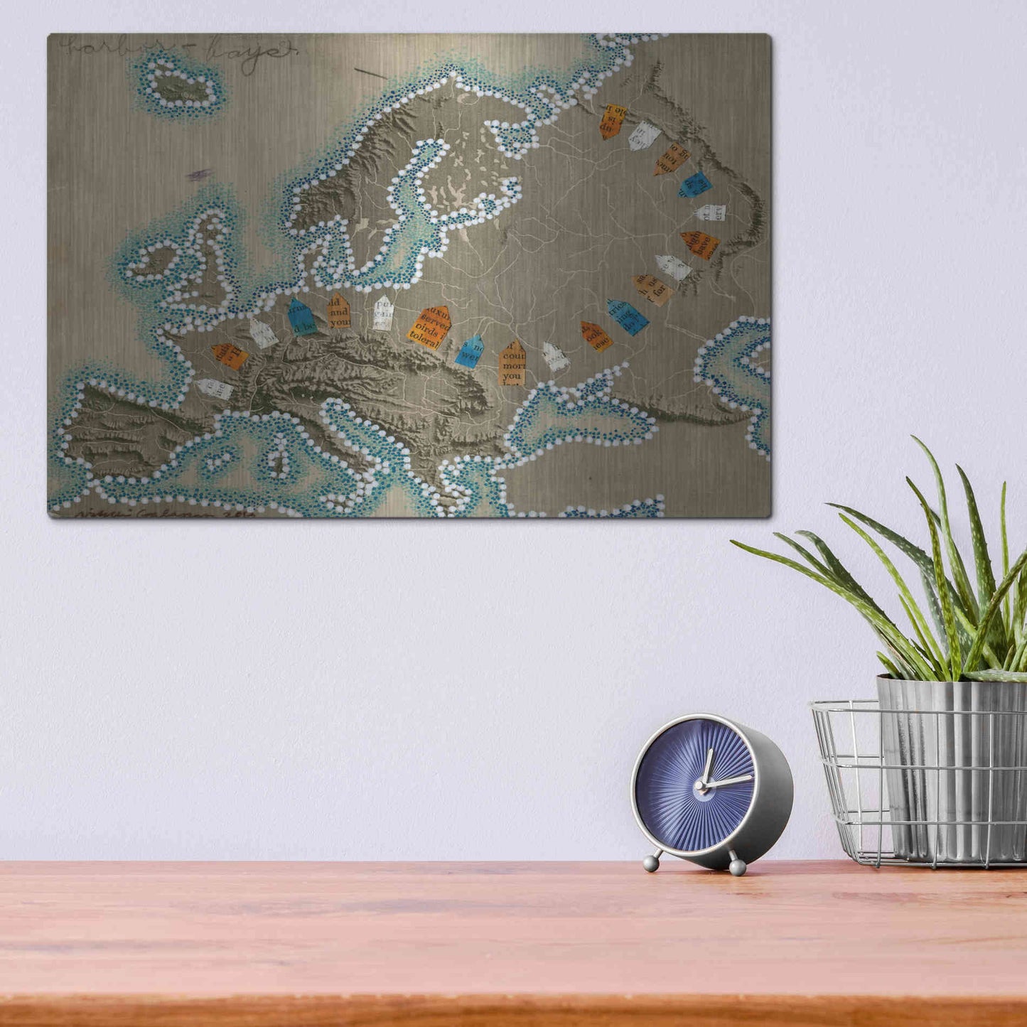 Luxe Metal Art 'Relief Map of Europe' by Nikki Galapon, Metal Wall Art,16x12