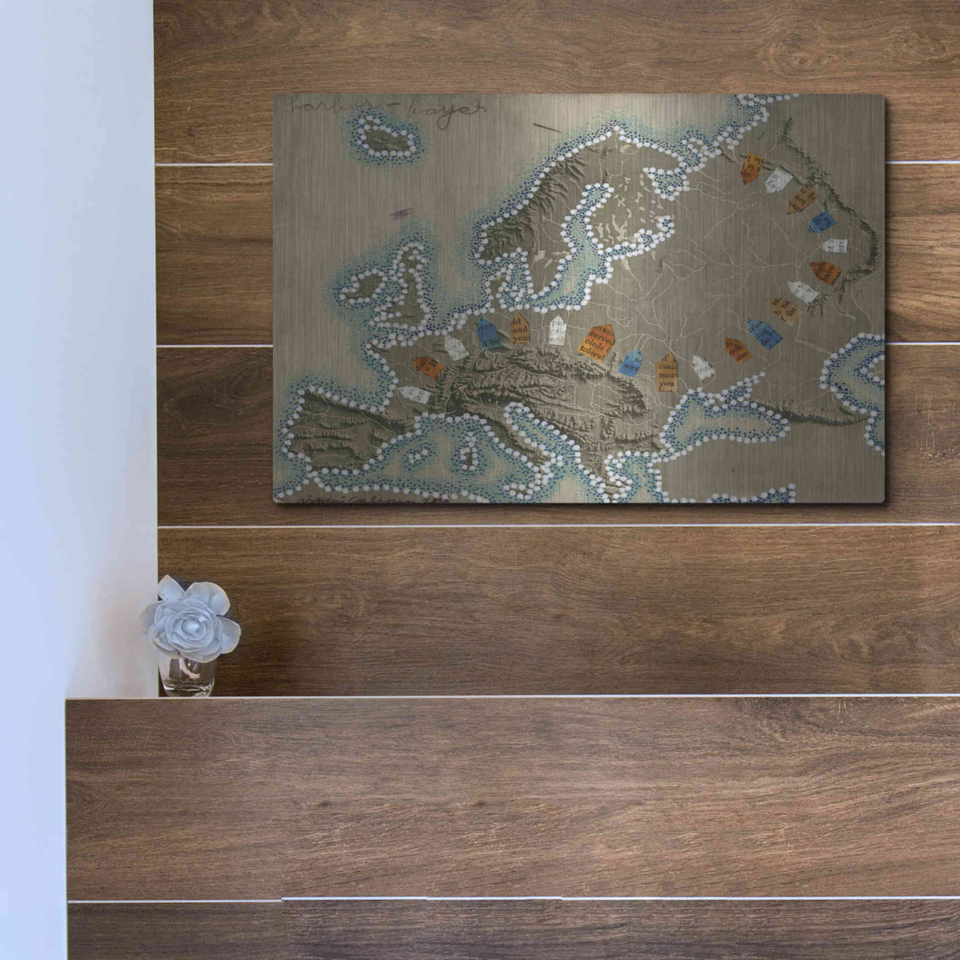 Luxe Metal Art 'Relief Map of Europe' by Nikki Galapon, Metal Wall Art,16x12