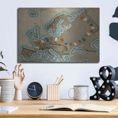 Luxe Metal Art 'Relief Map of Europe' by Nikki Galapon, Metal Wall Art,16x12