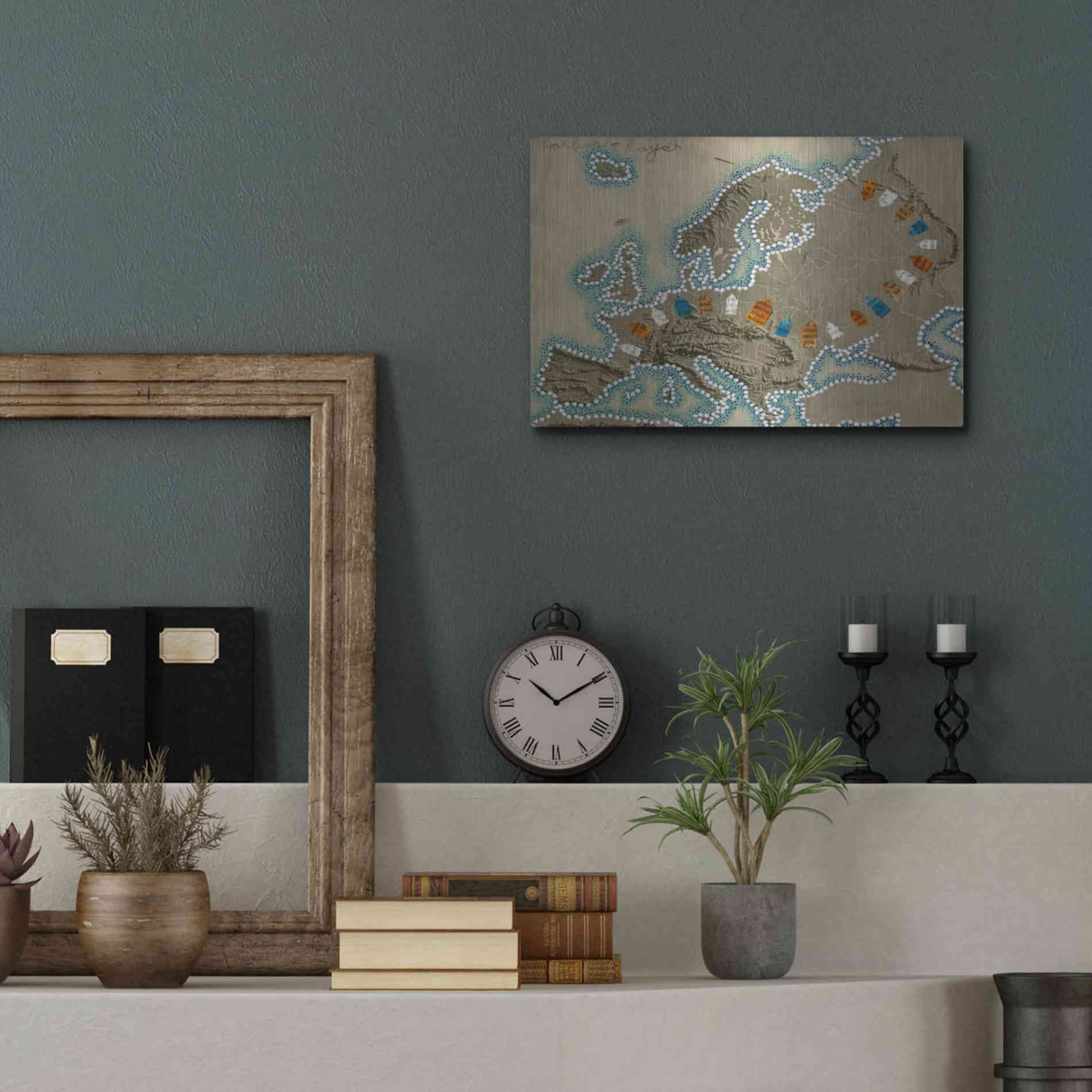 Luxe Metal Art 'Relief Map of Europe' by Nikki Galapon, Metal Wall Art,16x12