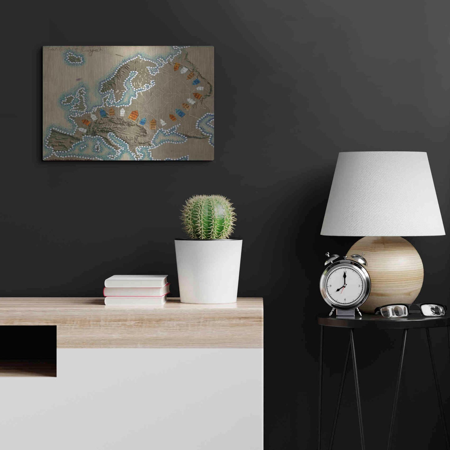 Luxe Metal Art 'Relief Map of Europe' by Nikki Galapon, Metal Wall Art,24x16