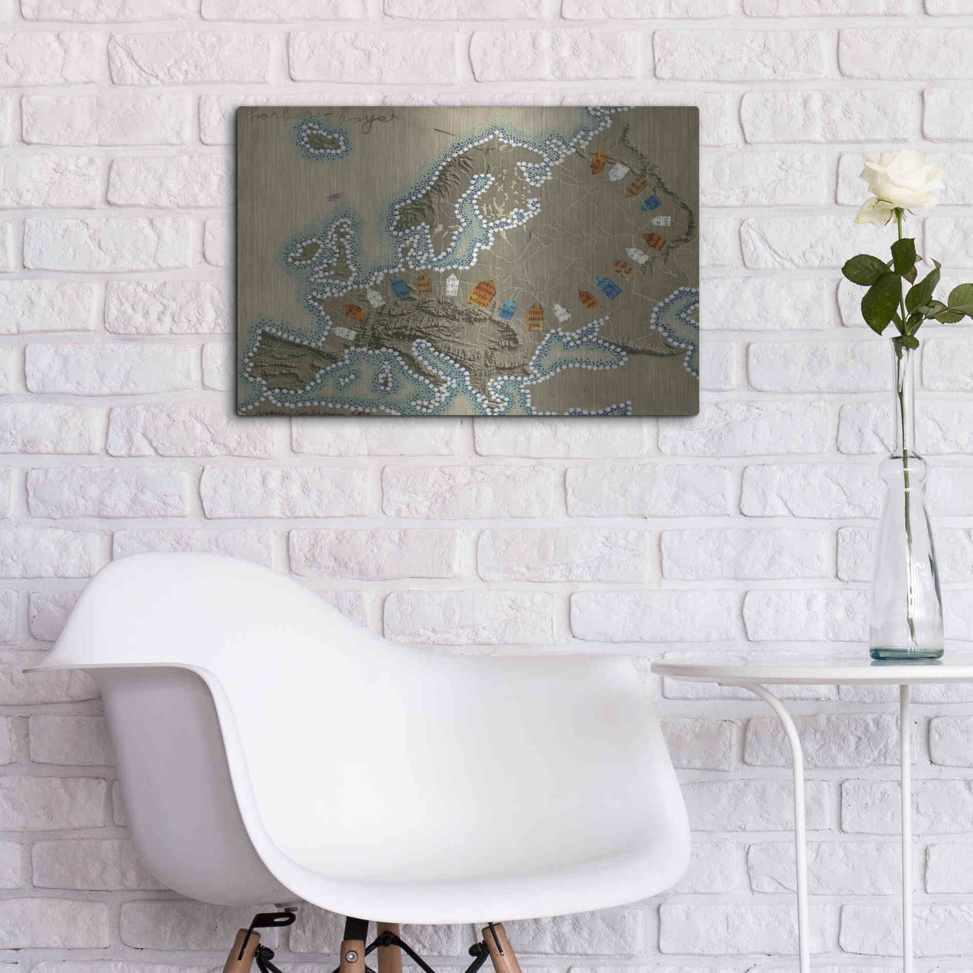 Luxe Metal Art 'Relief Map of Europe' by Nikki Galapon, Metal Wall Art,24x16