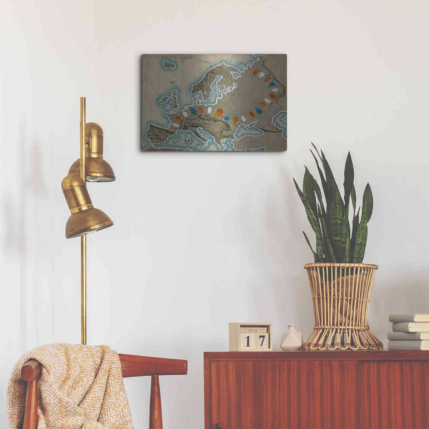 Luxe Metal Art 'Relief Map of Europe' by Nikki Galapon, Metal Wall Art,24x16