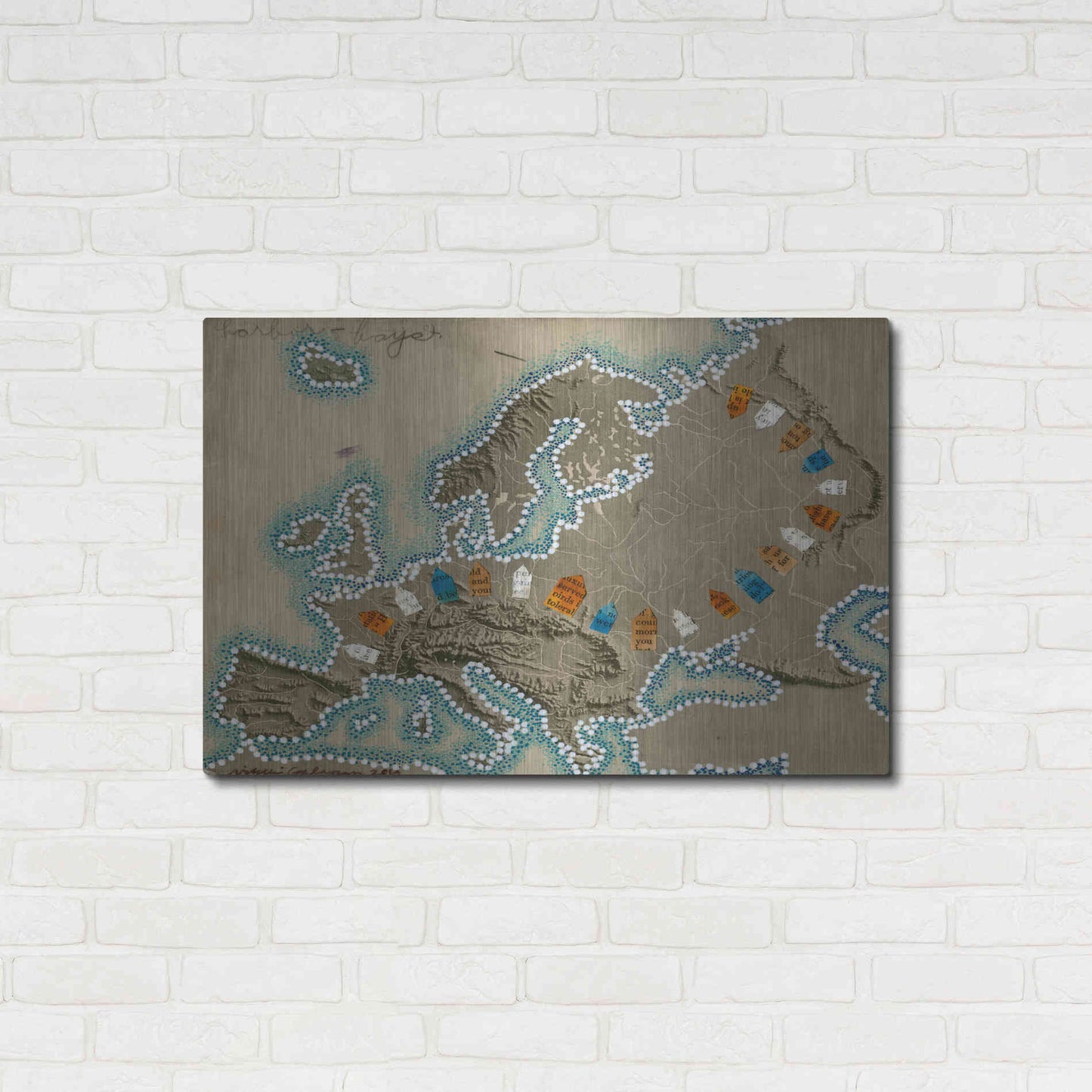 Luxe Metal Art 'Relief Map of Europe' by Nikki Galapon, Metal Wall Art,36x24