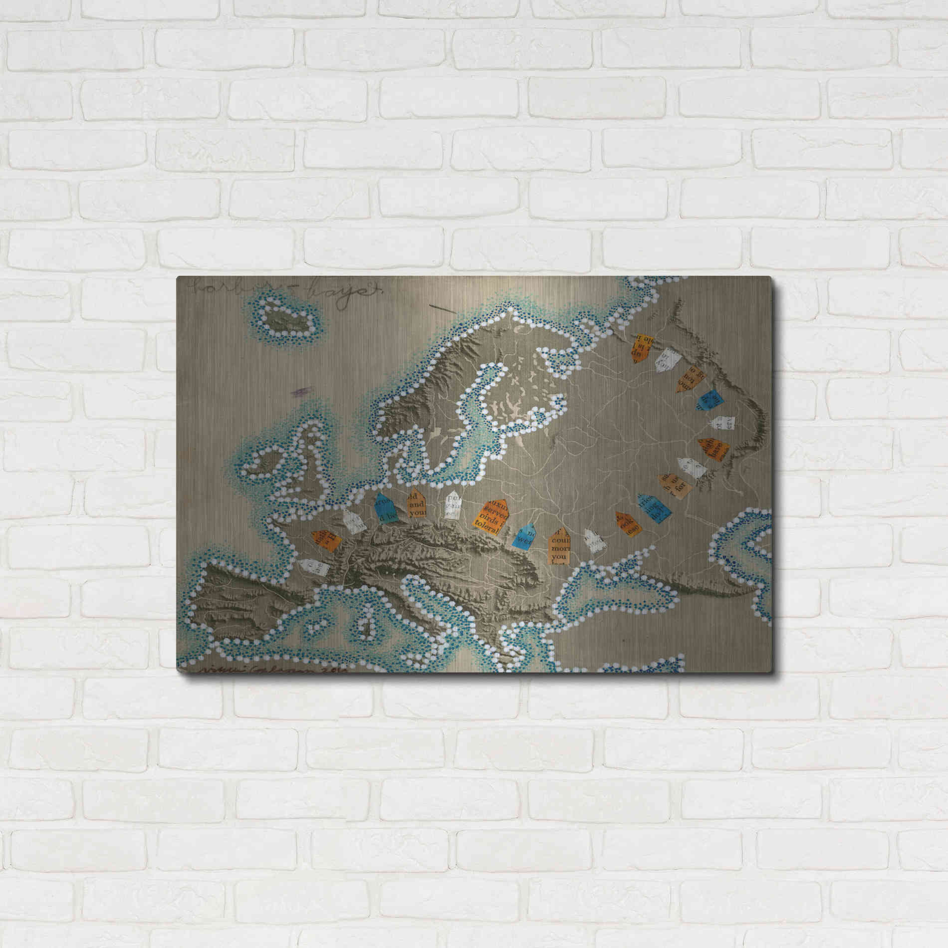 Luxe Metal Art 'Relief Map of Europe' by Nikki Galapon, Metal Wall Art,36x24