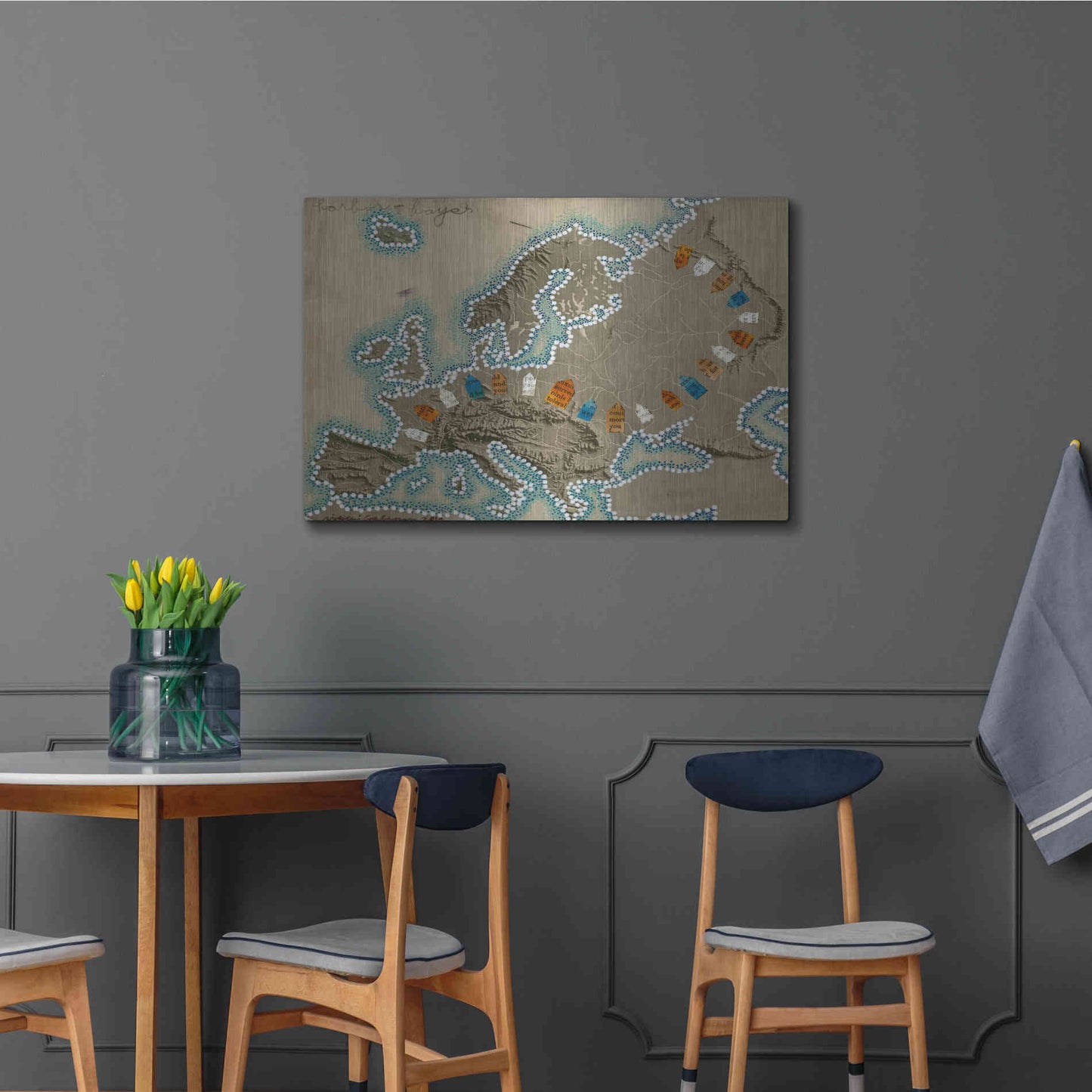 Luxe Metal Art 'Relief Map of Europe' by Nikki Galapon, Metal Wall Art,36x24