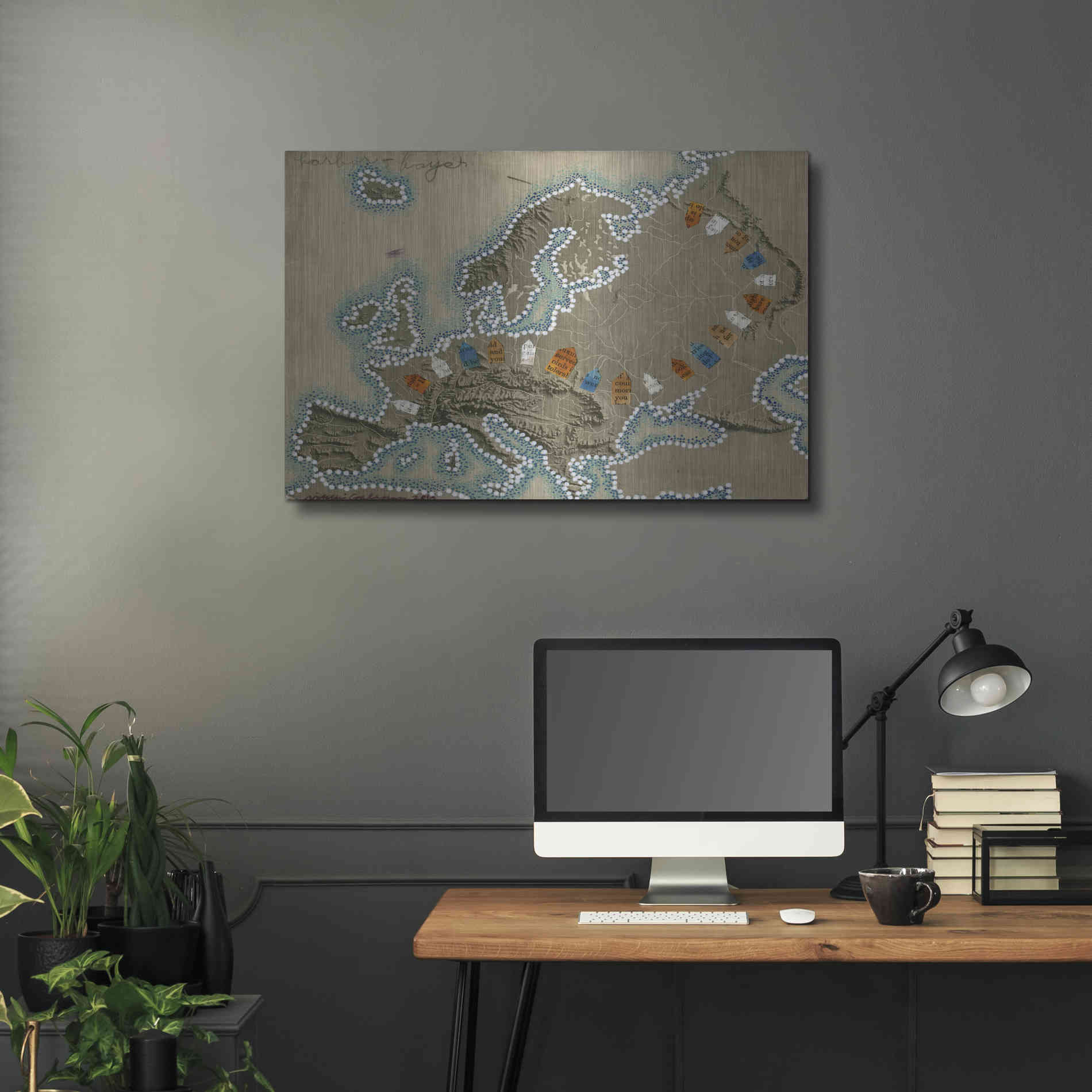 Luxe Metal Art 'Relief Map of Europe' by Nikki Galapon, Metal Wall Art,36x24