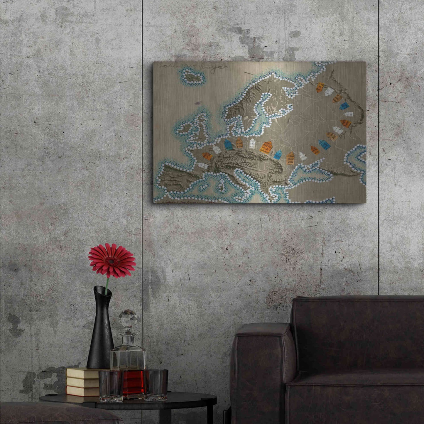 Luxe Metal Art 'Relief Map of Europe' by Nikki Galapon, Metal Wall Art,36x24