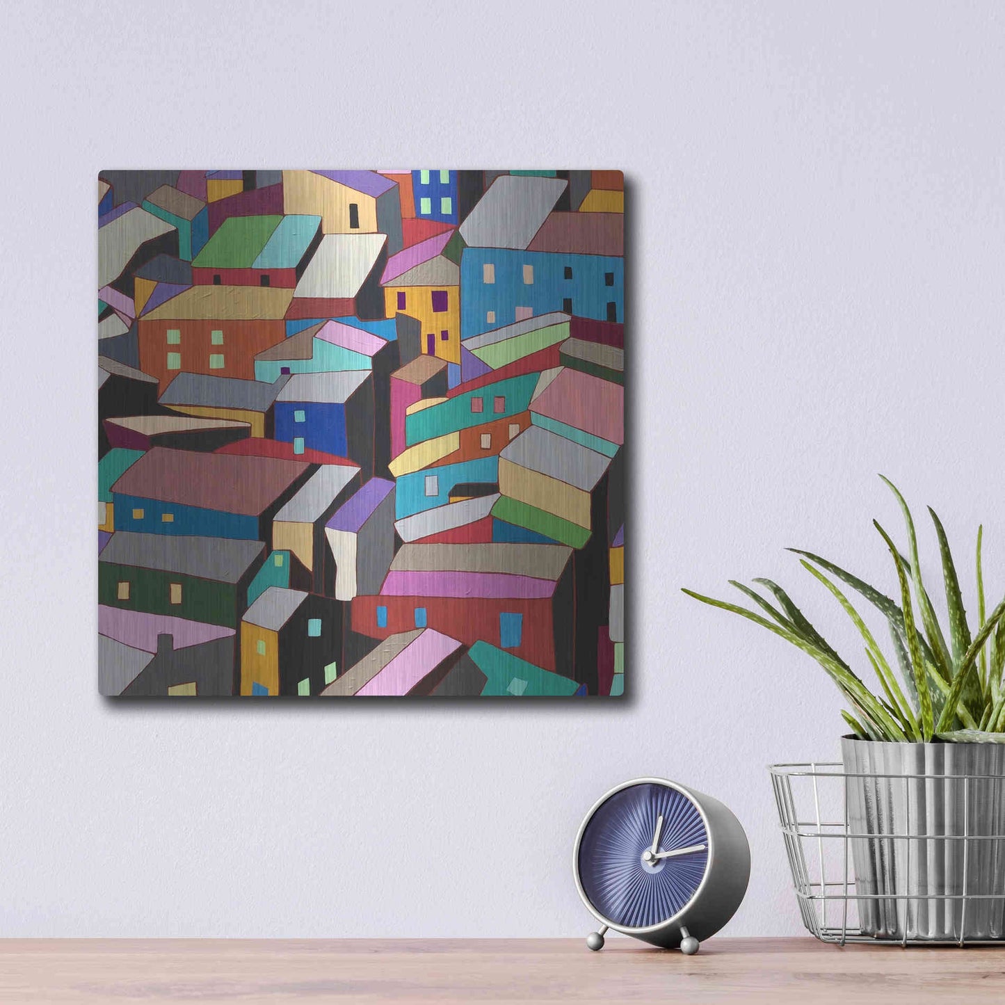 Luxe Metal Art 'Rooftops I' by Nikki Galapon, Metal Wall Art,12x12