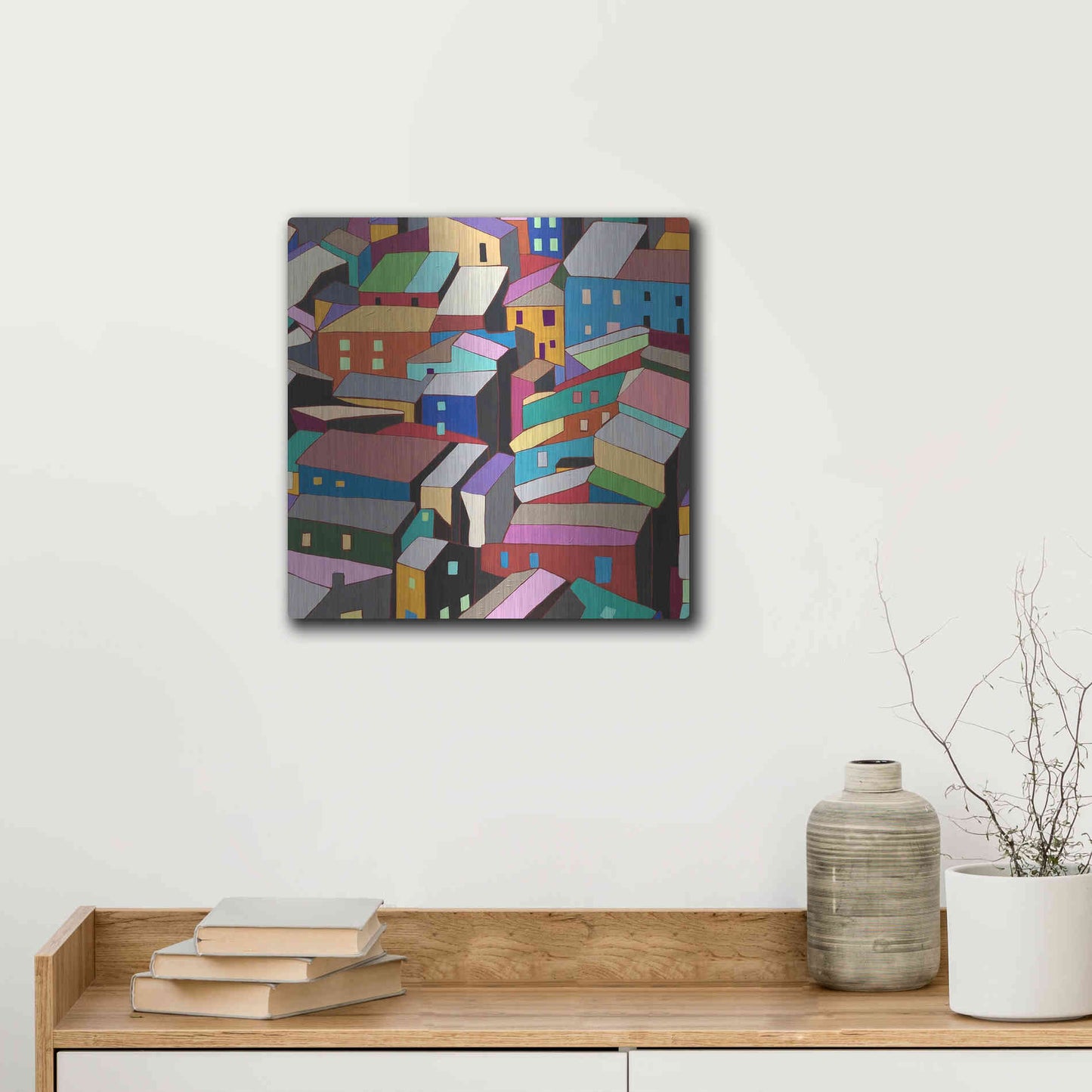 Luxe Metal Art 'Rooftops I' by Nikki Galapon, Metal Wall Art,12x12