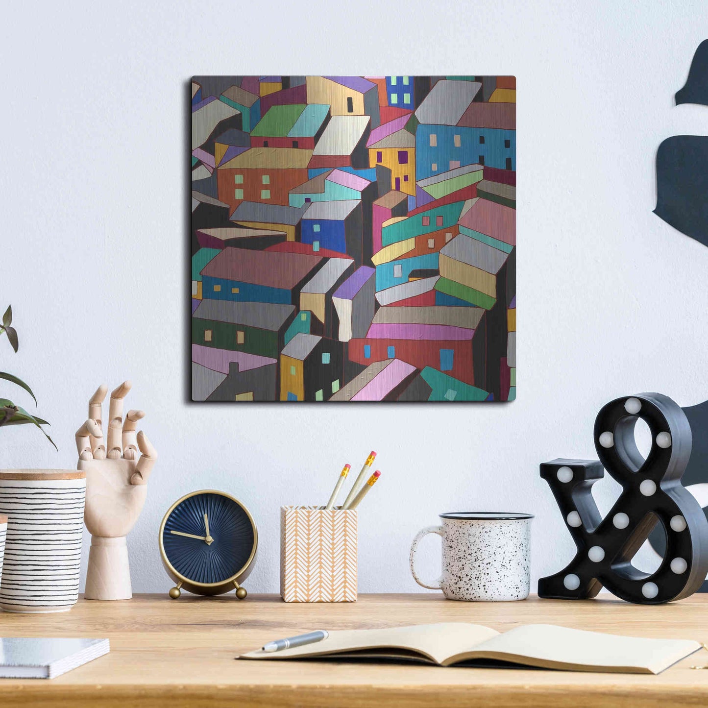 Luxe Metal Art 'Rooftops I' by Nikki Galapon, Metal Wall Art,12x12
