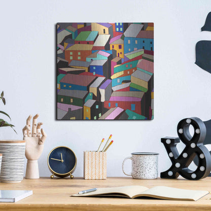 Luxe Metal Art 'Rooftops I' by Nikki Galapon, Metal Wall Art,12x12