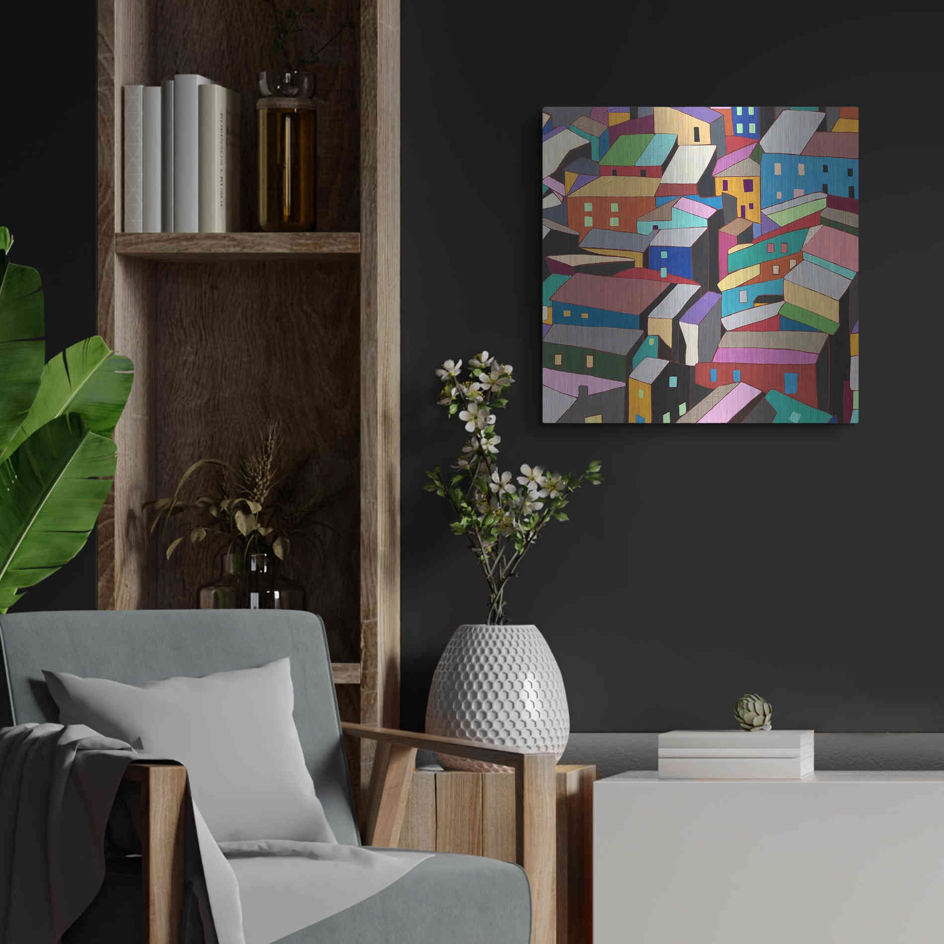 Luxe Metal Art 'Rooftops I' by Nikki Galapon, Metal Wall Art,24x24