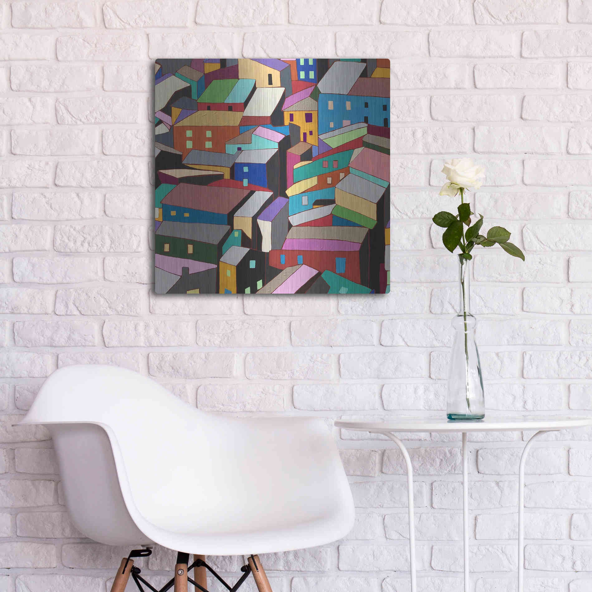 Luxe Metal Art 'Rooftops I' by Nikki Galapon, Metal Wall Art,24x24