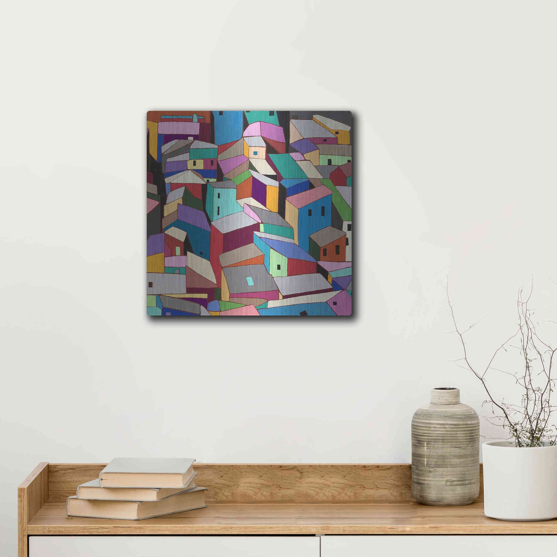 Luxe Metal Art 'Rooftops II' by Nikki Galapon, Metal Wall Art,12x12