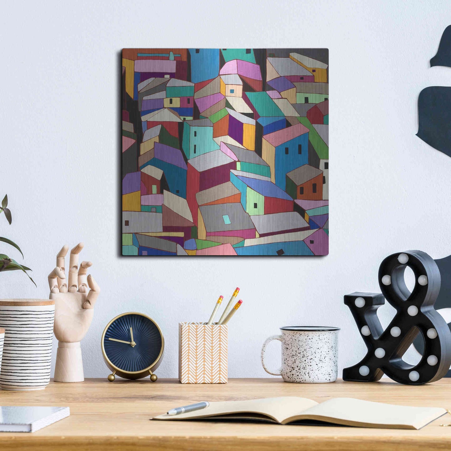 Luxe Metal Art 'Rooftops II' by Nikki Galapon, Metal Wall Art,12x12
