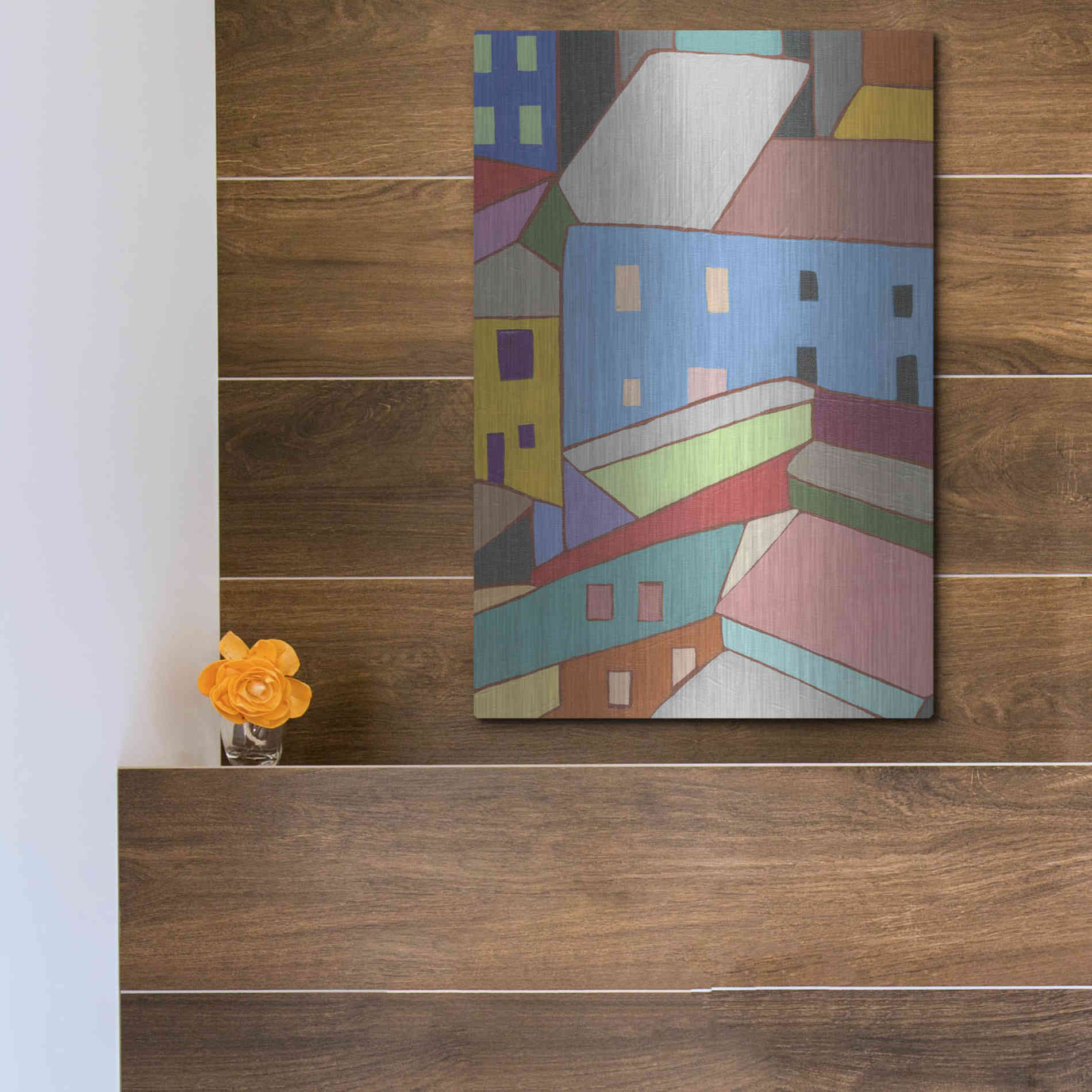 Luxe Metal Art 'Rooftops in Color I' by Nikki Galapon, Metal Wall Art,12x16