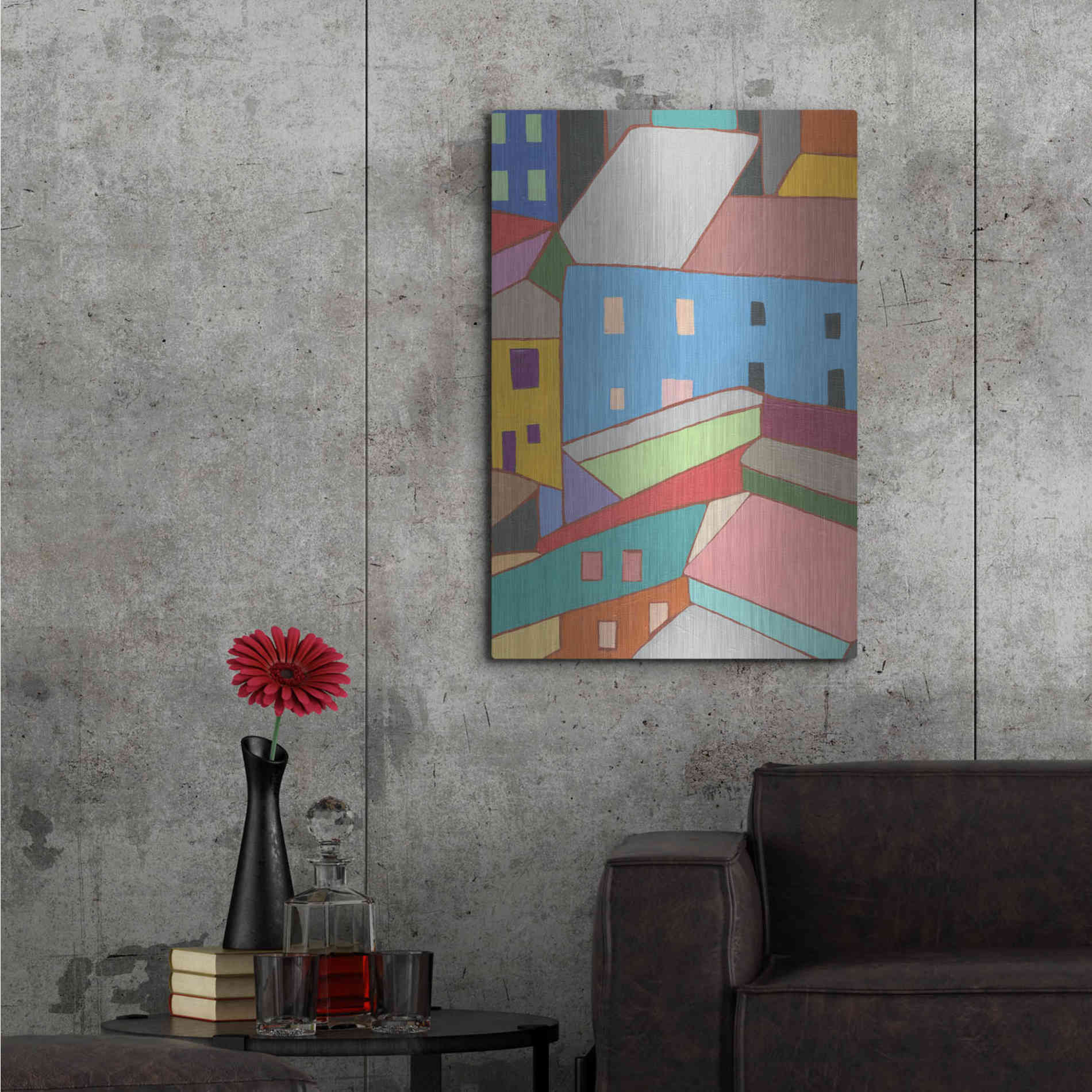 Luxe Metal Art 'Rooftops in Color I' by Nikki Galapon, Metal Wall Art,24x36