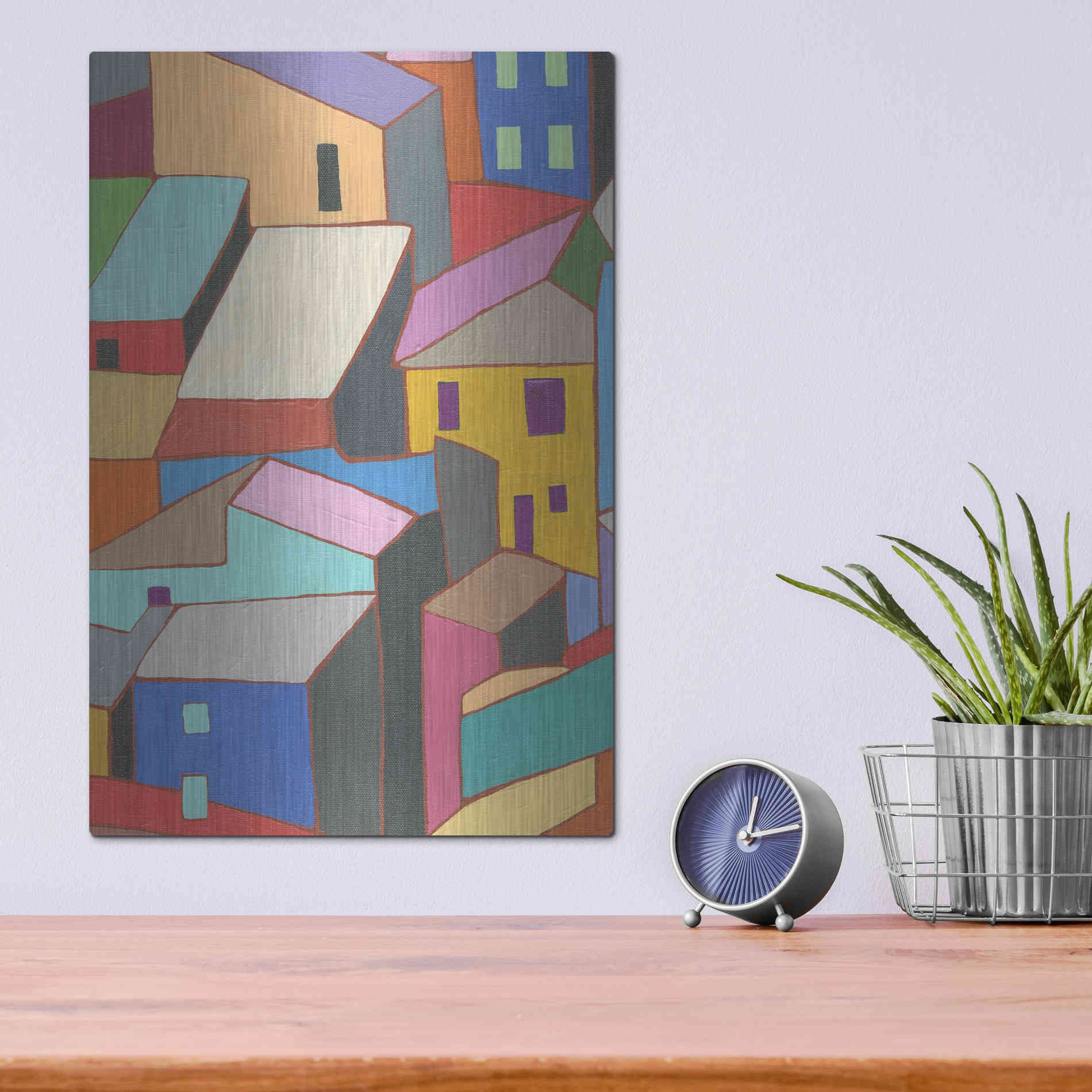 Luxe Metal Art 'Rooftops in Color II' by Nikki Galapon, Metal Wall Art,12x16